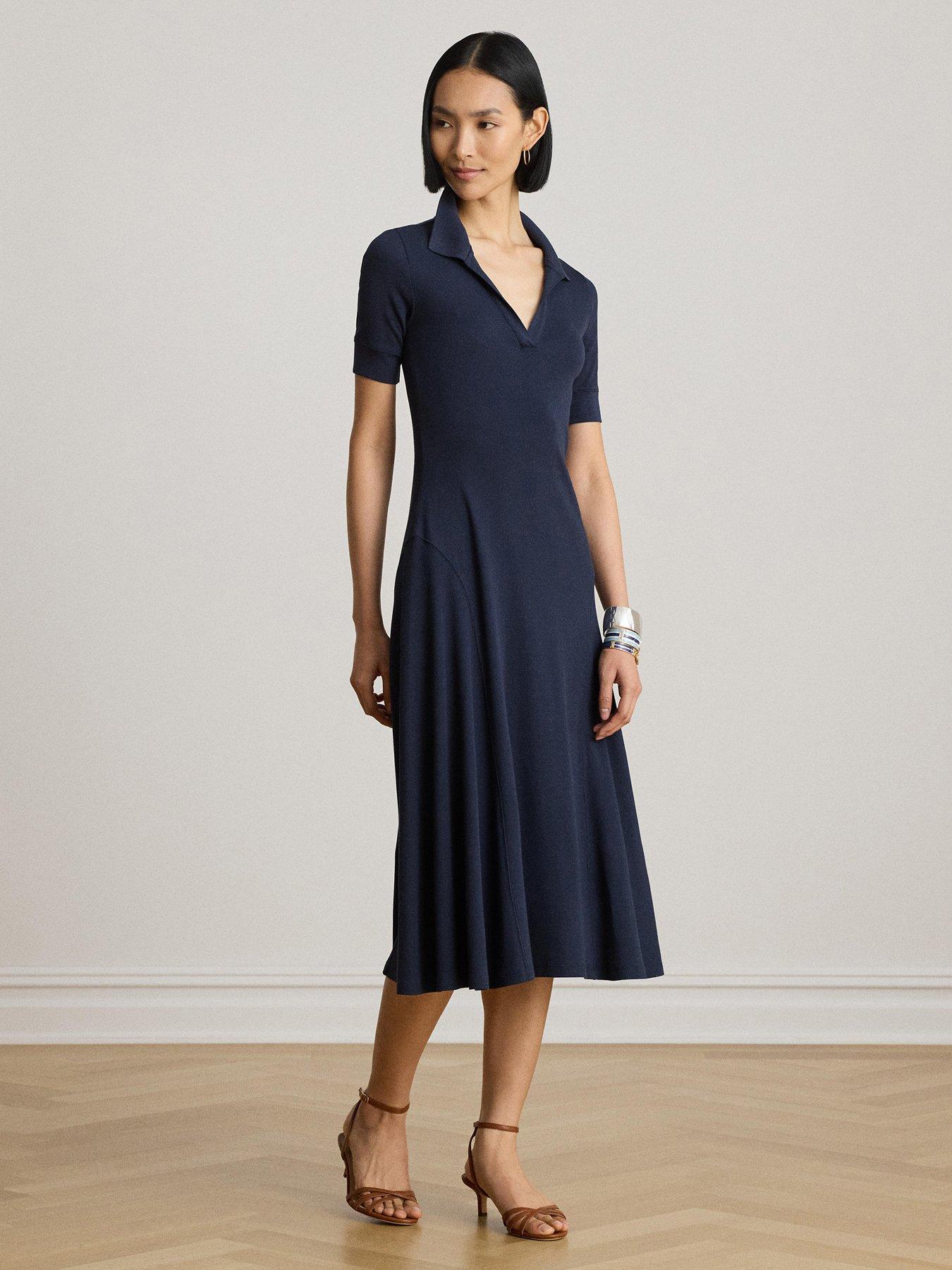 Lauren by Ralph Lauren Rib-Knit Elbow-Sleeve Polo Dress - Lauren Navy