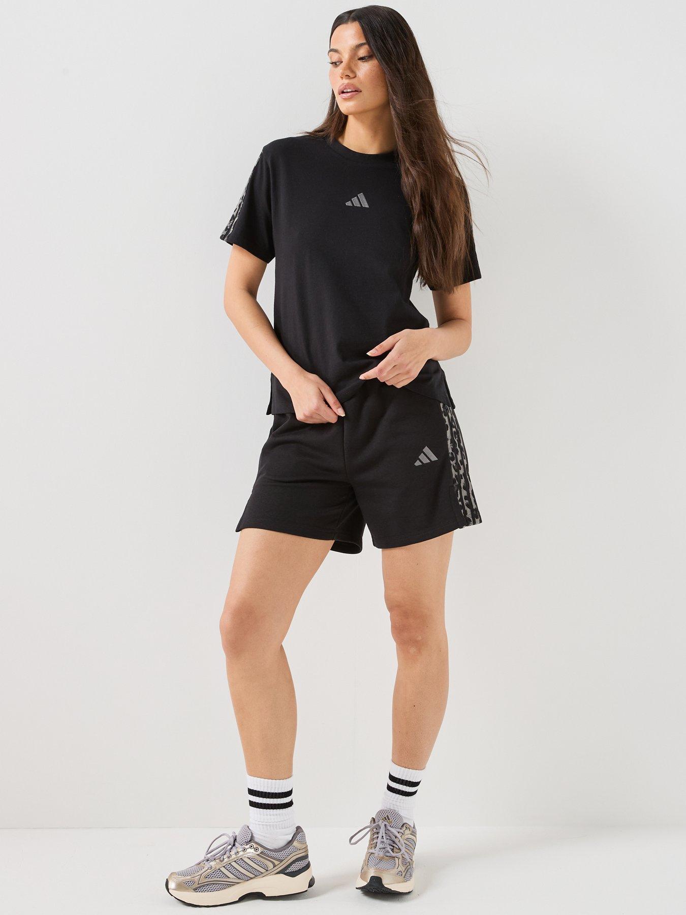 Image 3 of 6 of adidas Sportswear Womens Essentials Animal Print 3-Stripes T-Shirt - Black