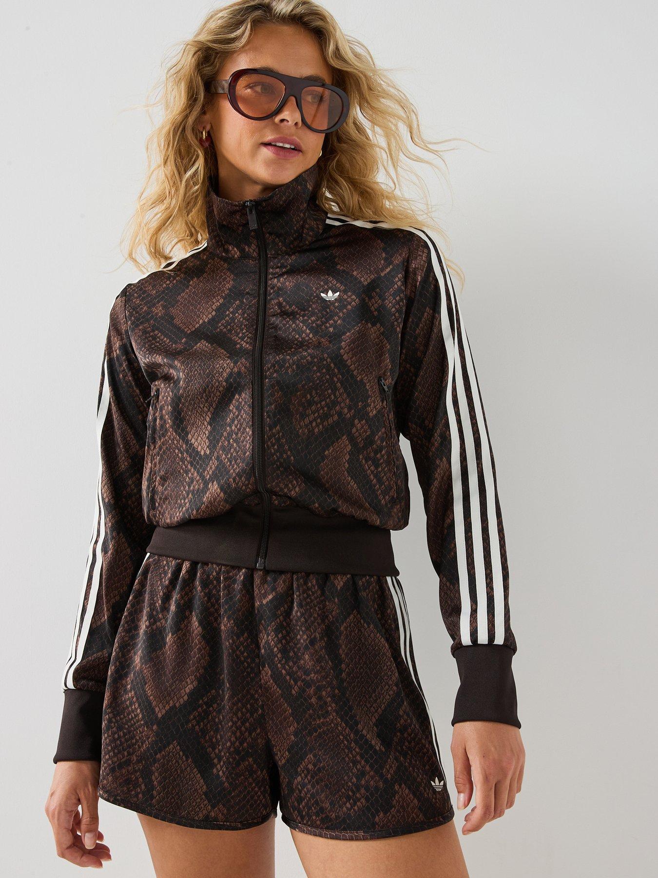 adidas Originals Womens Snake Print Satin Firebird Track Top - Brown