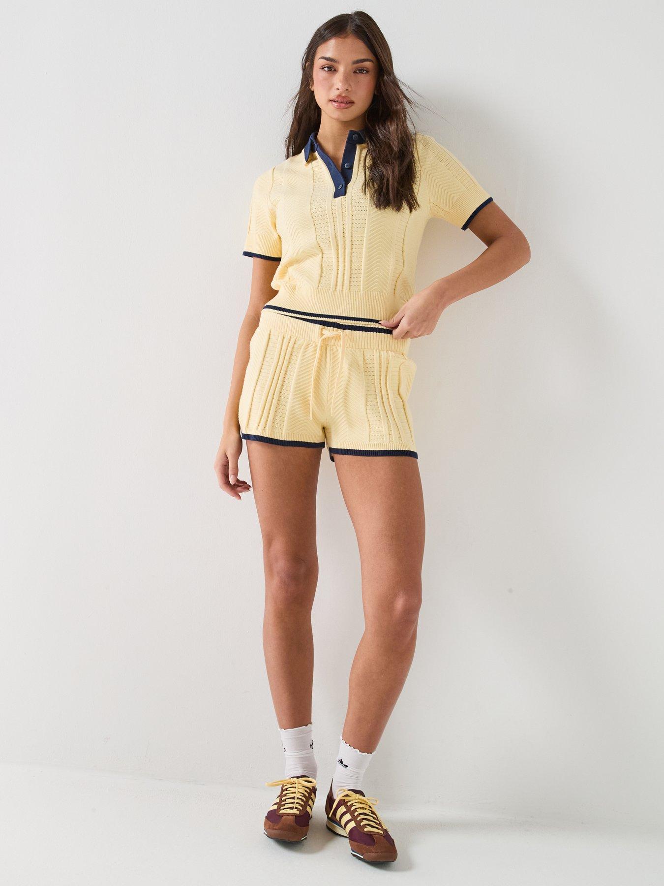 Image 4 of 5 of adidas Originals Womens Cable Knit Shorts - Yellow