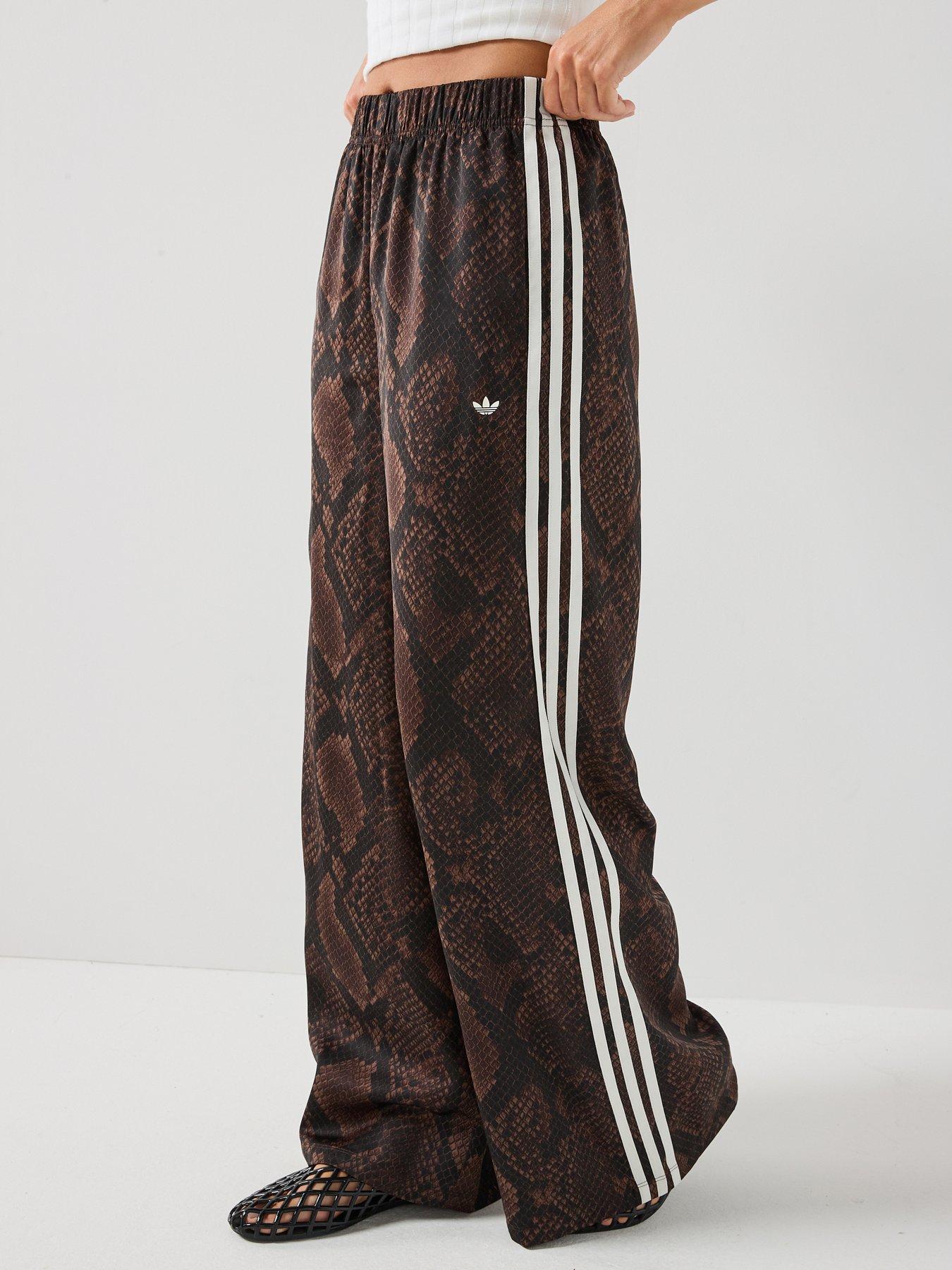 adidas Originals Womens Snake Print Satin Wide Leg Joggers - Brown