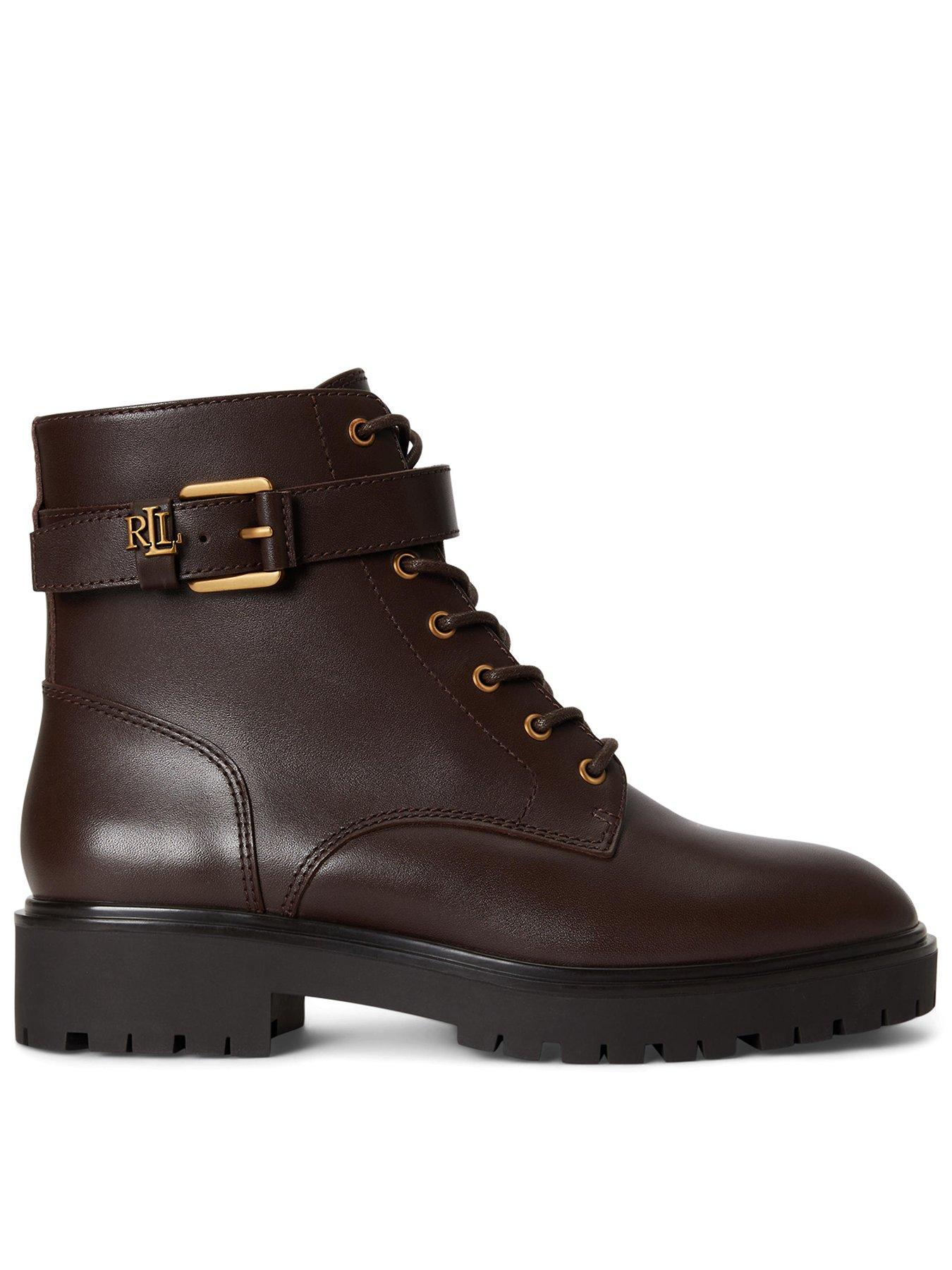 Lauren by Ralph Lauren Allyson Calfskin Logo-Keeper Bootie - Brown