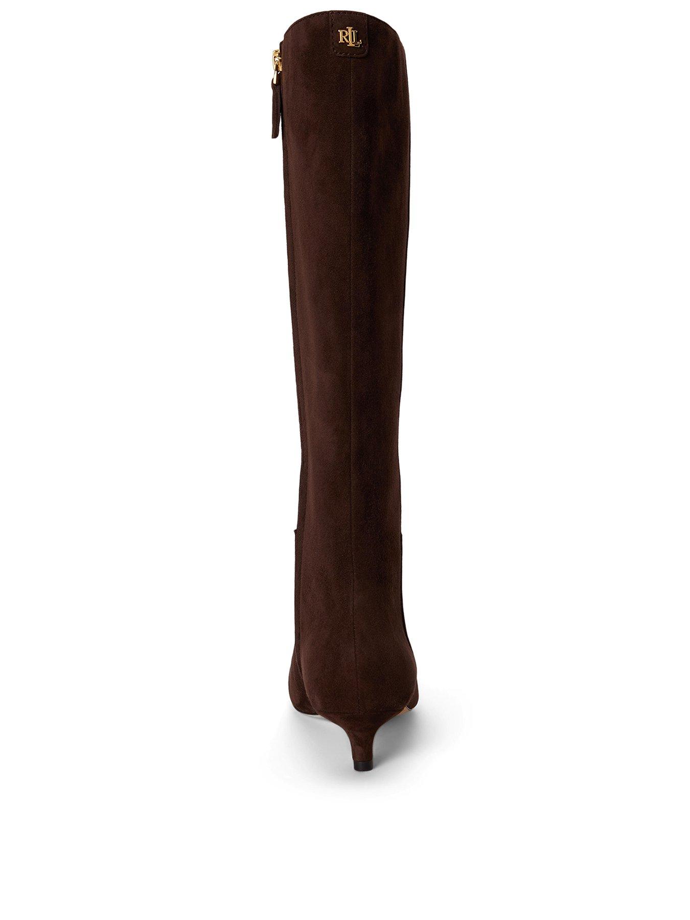 Image 3 of 3 of Lauren by Ralph Lauren Francesca Sheep-Suede Heeled Tall Boots - Brown