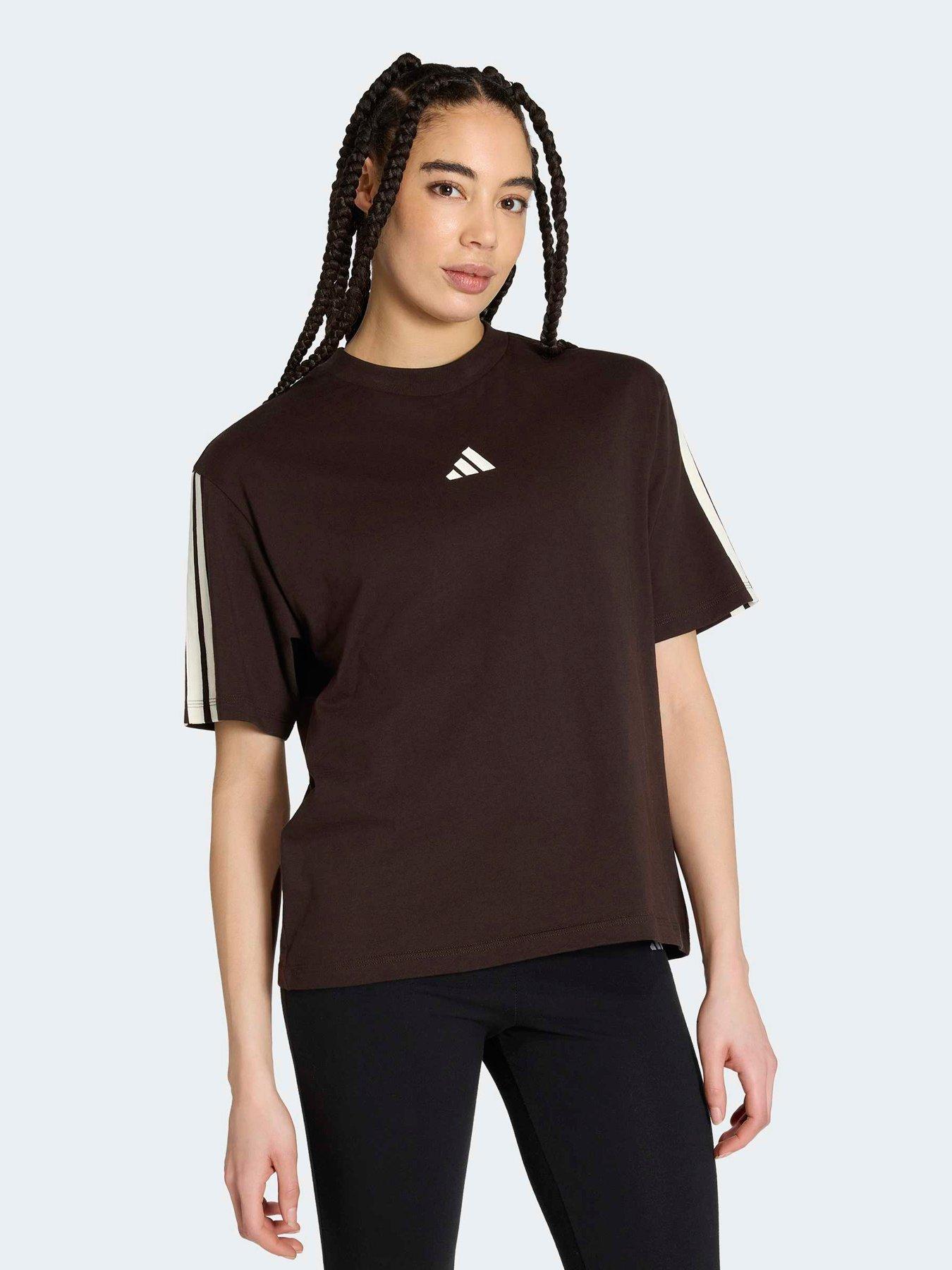 adidas Sportswear Women's Essentials 3-Stripe T-Shirt - Brown