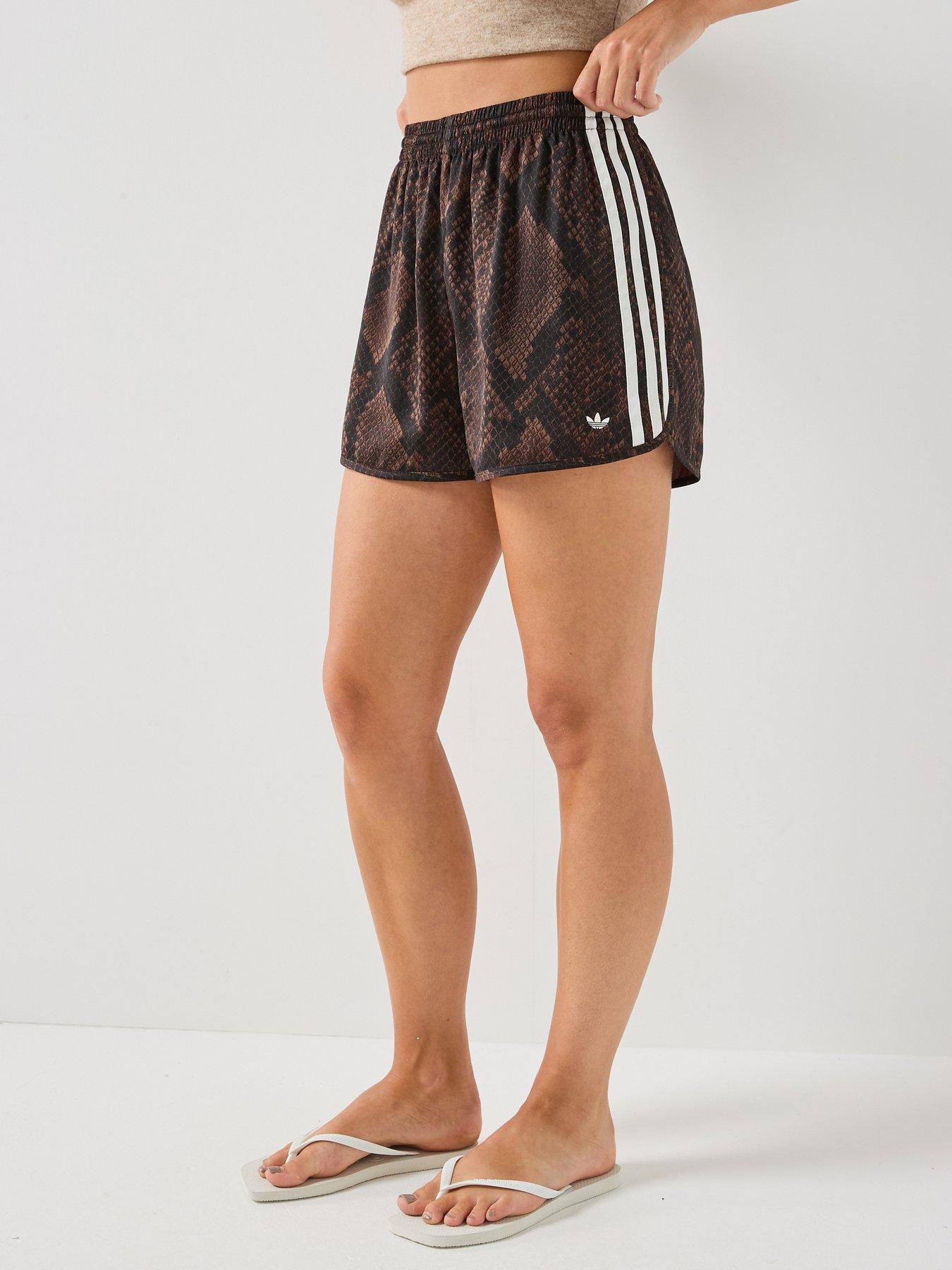 adidas Originals Womens Snake Print Satin Shorts - Brown