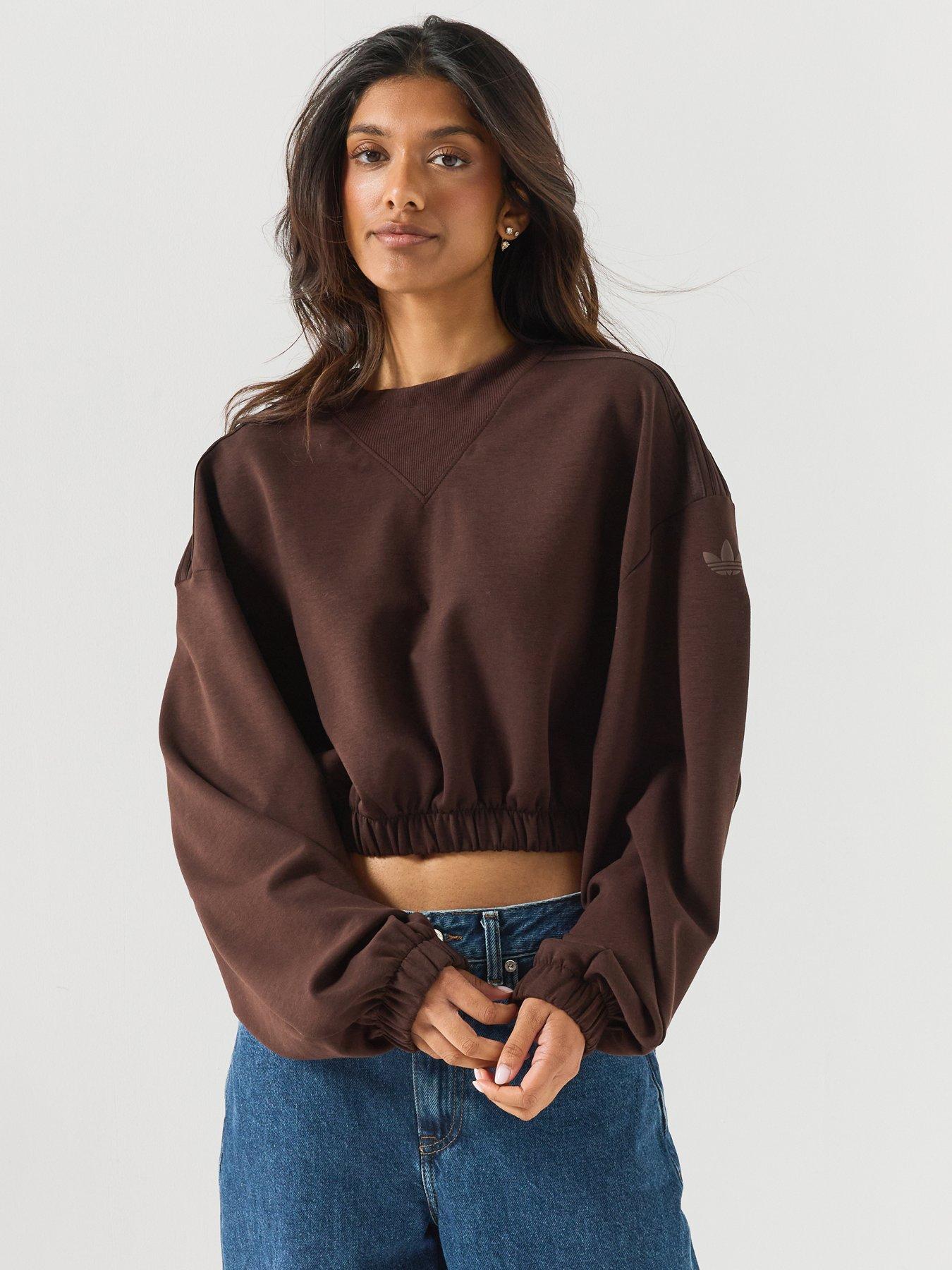 adidas Originals Women's Buttersoft Cropped Crew Neck Sweatshirt - Brown