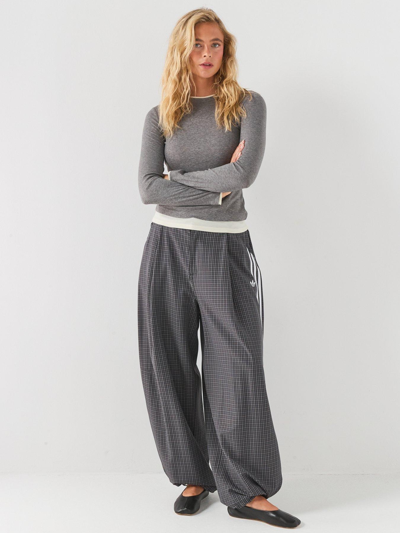 Image 3 of 6 of adidas Originals Womens Check Loose Fit Track Pants - Grey