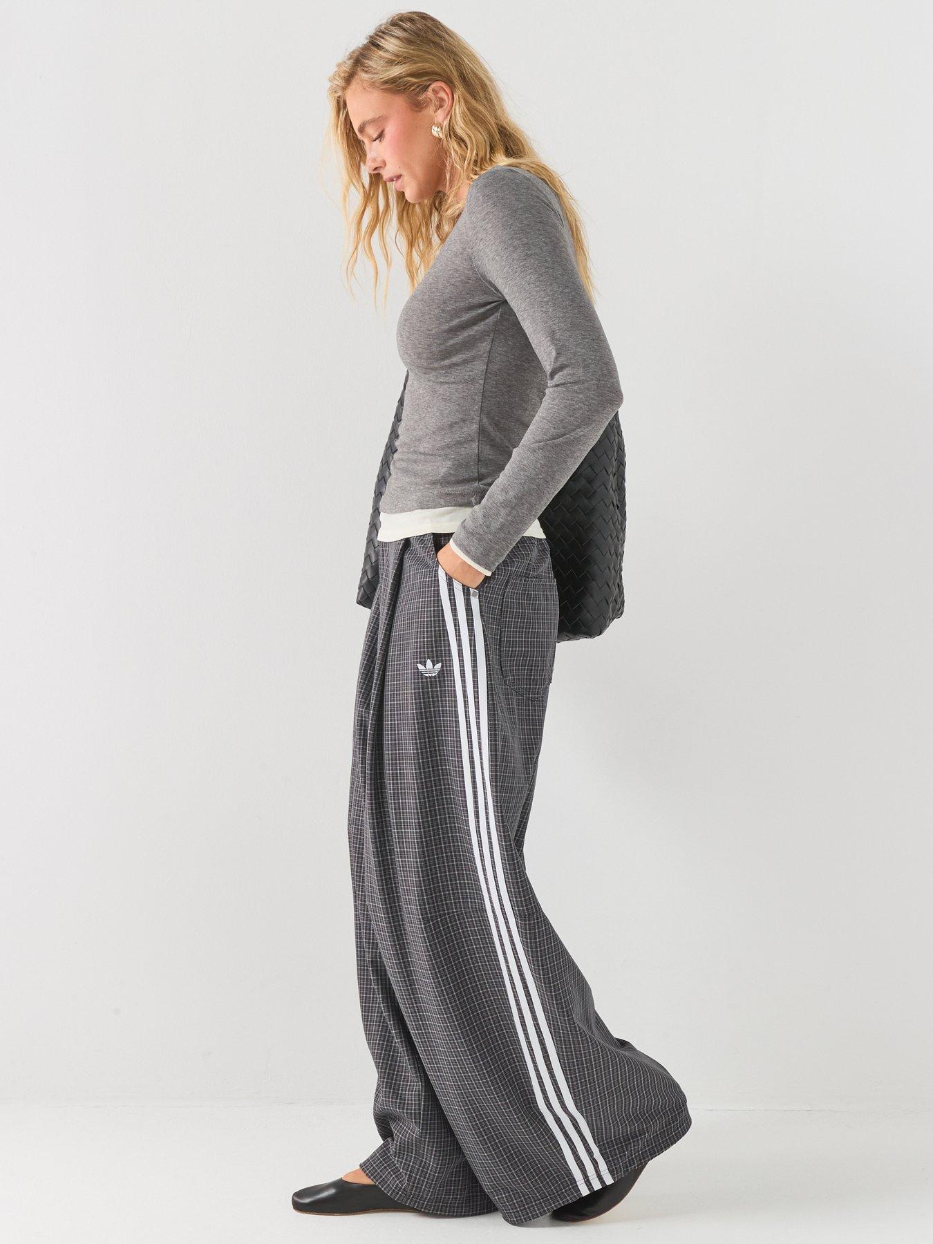 Image 4 of 6 of adidas Originals Womens Check Loose Fit Track Pants - Grey