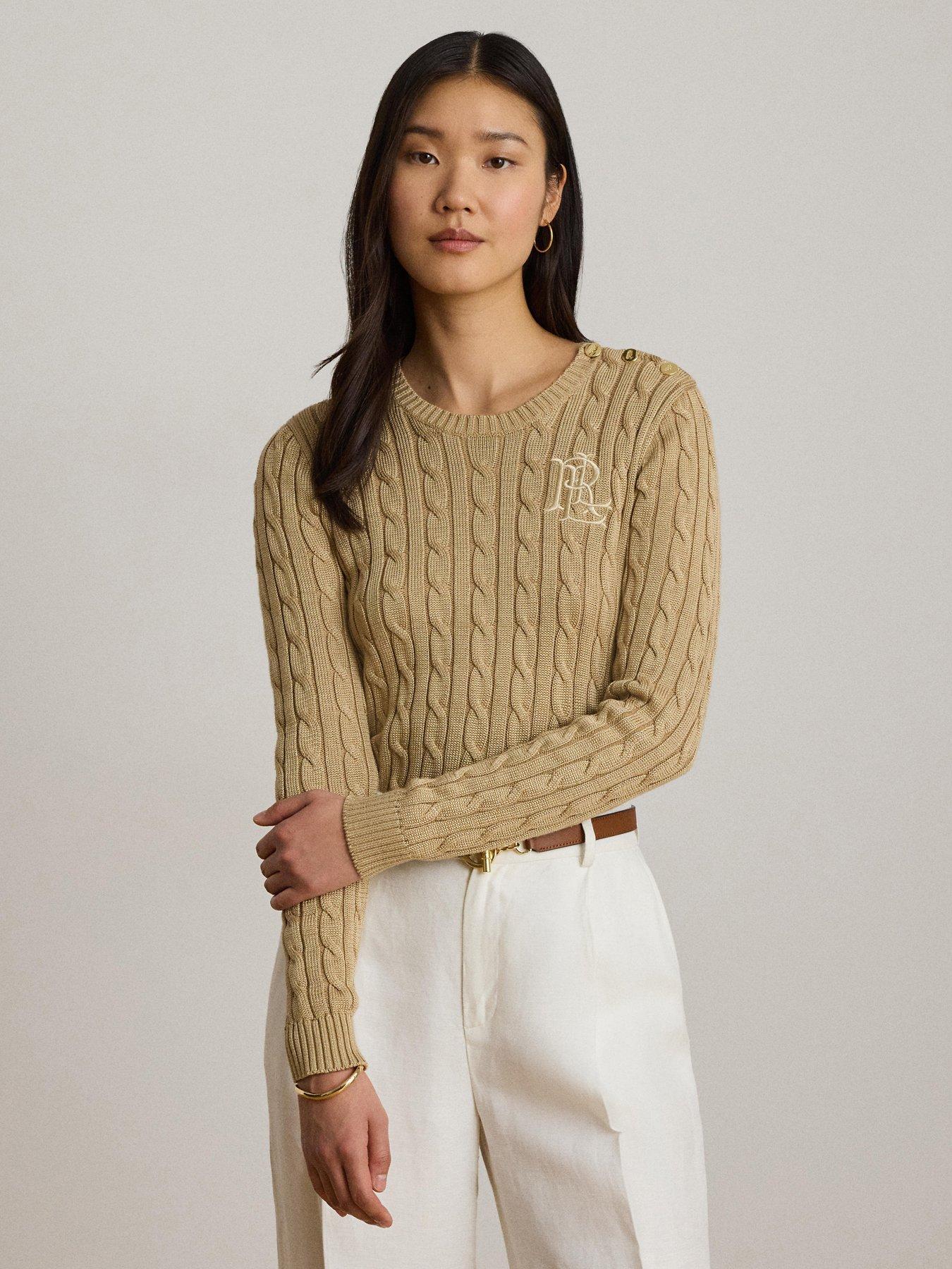 Lauren by Ralph Lauren Button-Trim Cable-Knit Jumper - Birch Tan