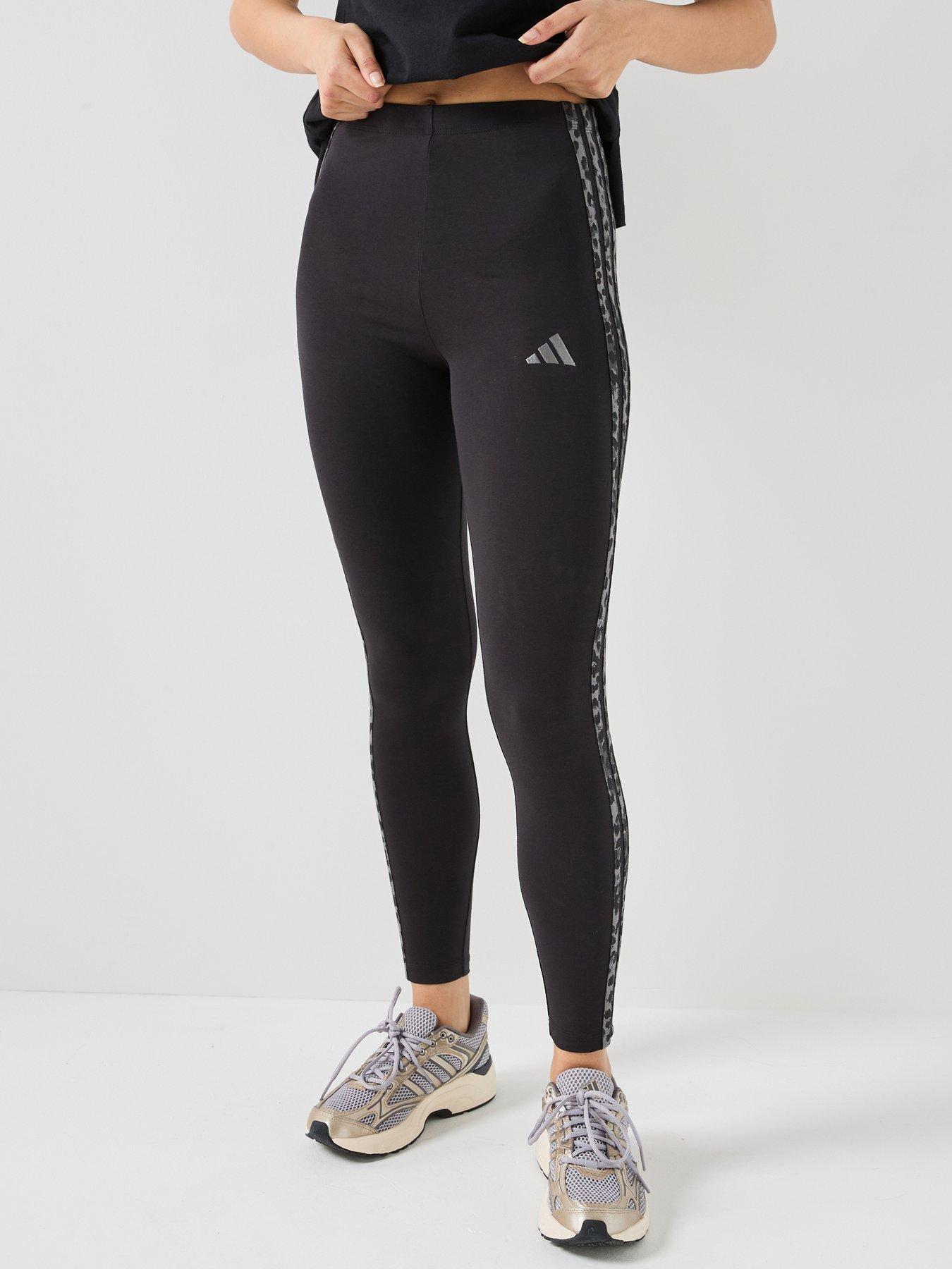 adidas Sportswear Womens Seasonal Essentials Animal Print 3 Stripe Leggings - Black