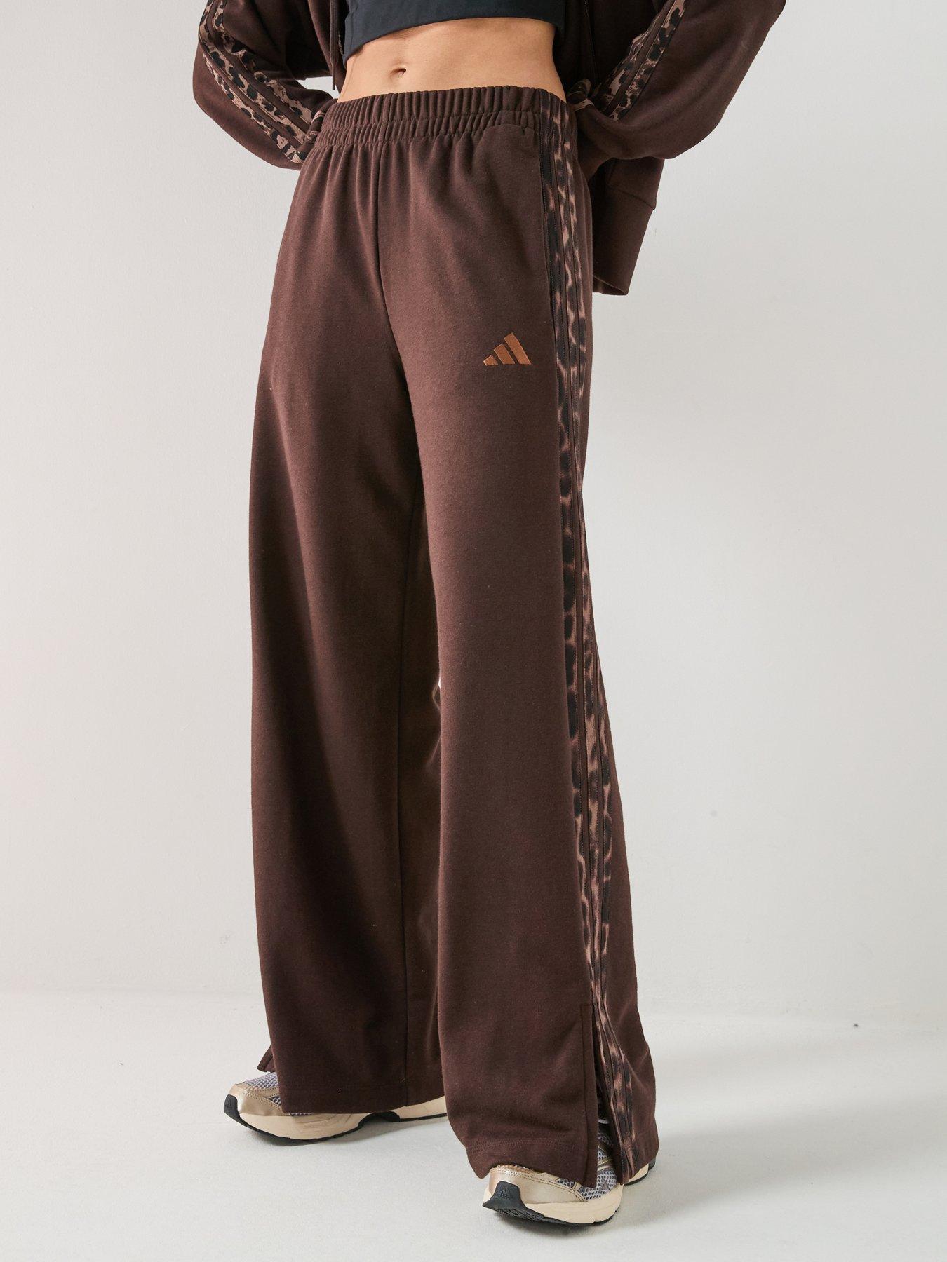 adidas Sportswear Womens Essentials Animal Print 3 Stripe Pants - Brown