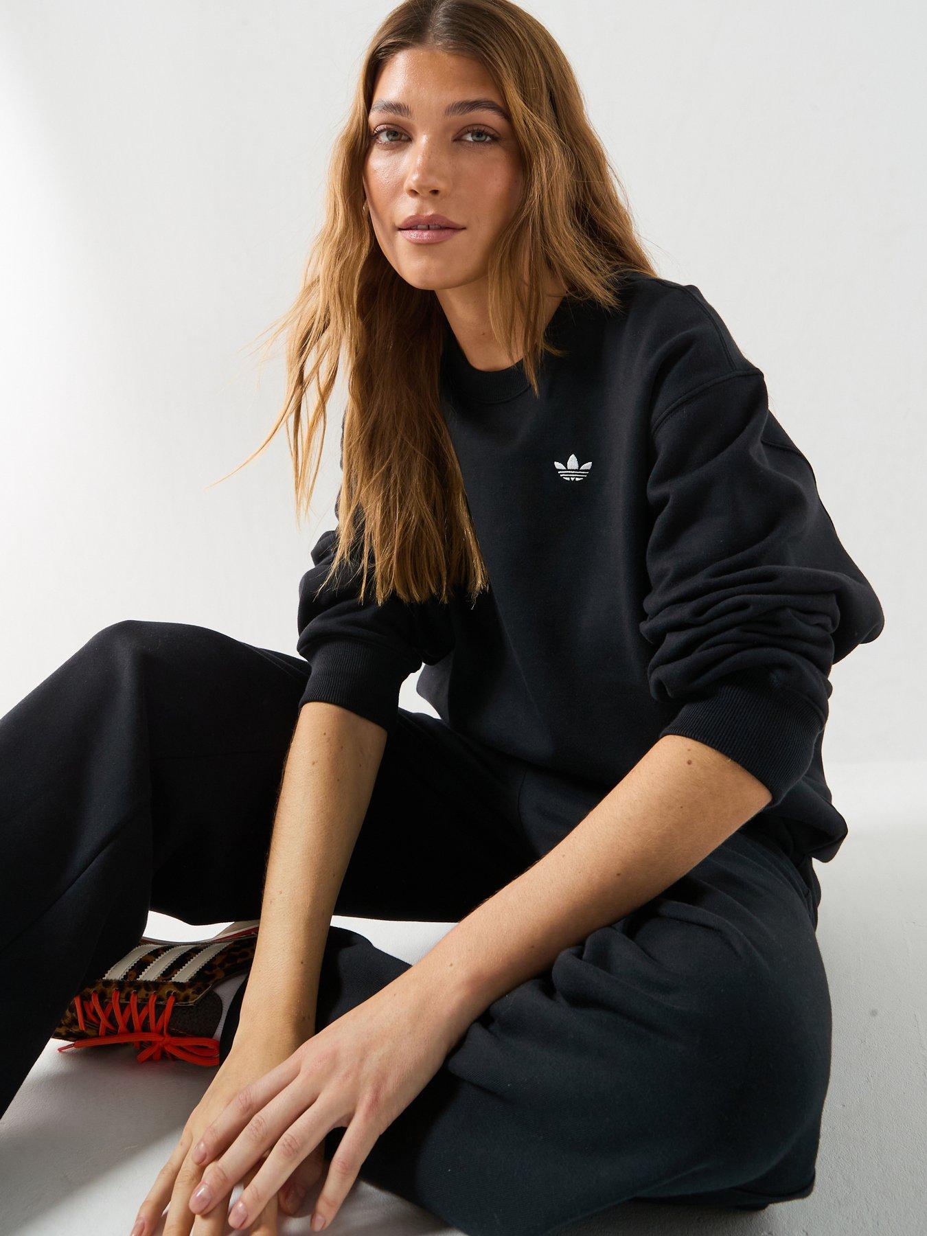 adidas Originals Women's Essentials Crew Long Fleece OS Sweatshirt - Black