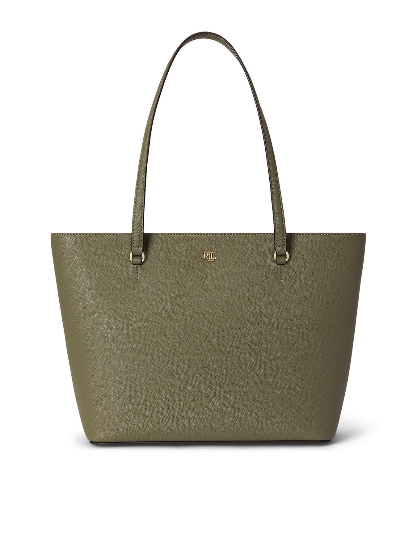 Image 1 of 5 of Lauren by Ralph Lauren Medium Karly Crosshatch Leather Tote Bag - Green