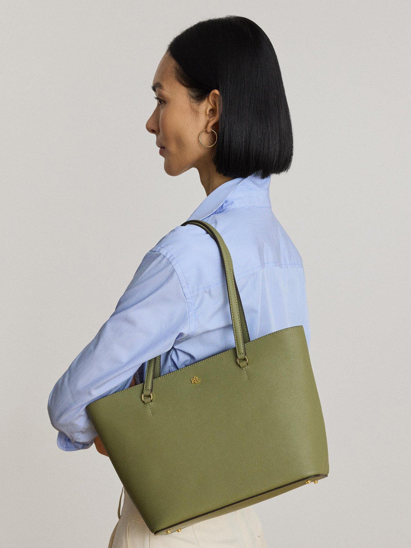 Image 2 of 5 of Lauren by Ralph Lauren Medium Karly Crosshatch Leather Tote Bag - Green