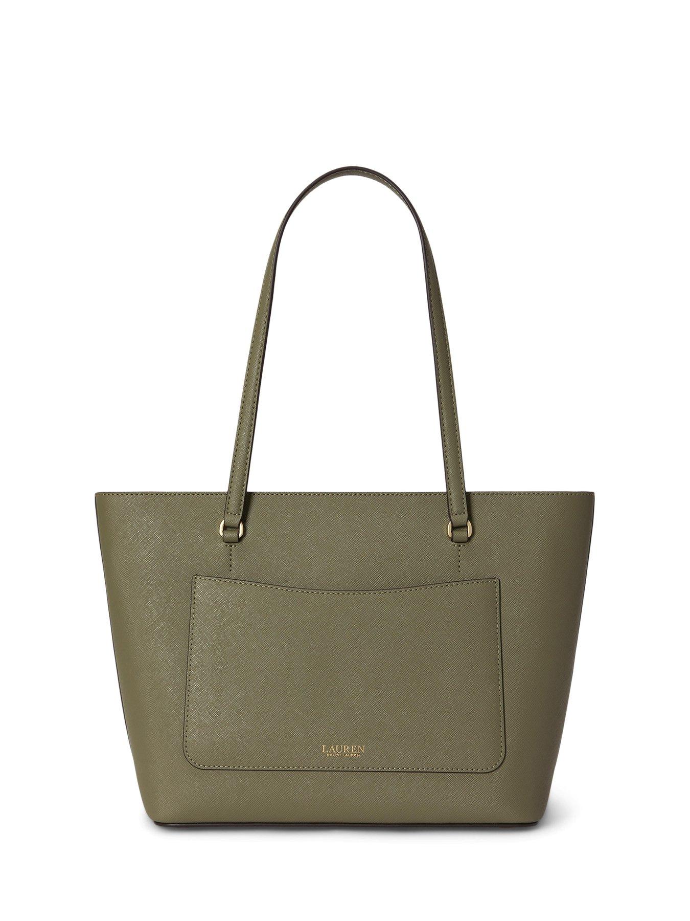Image 4 of 5 of Lauren by Ralph Lauren Medium Karly Crosshatch Leather Tote Bag - Green