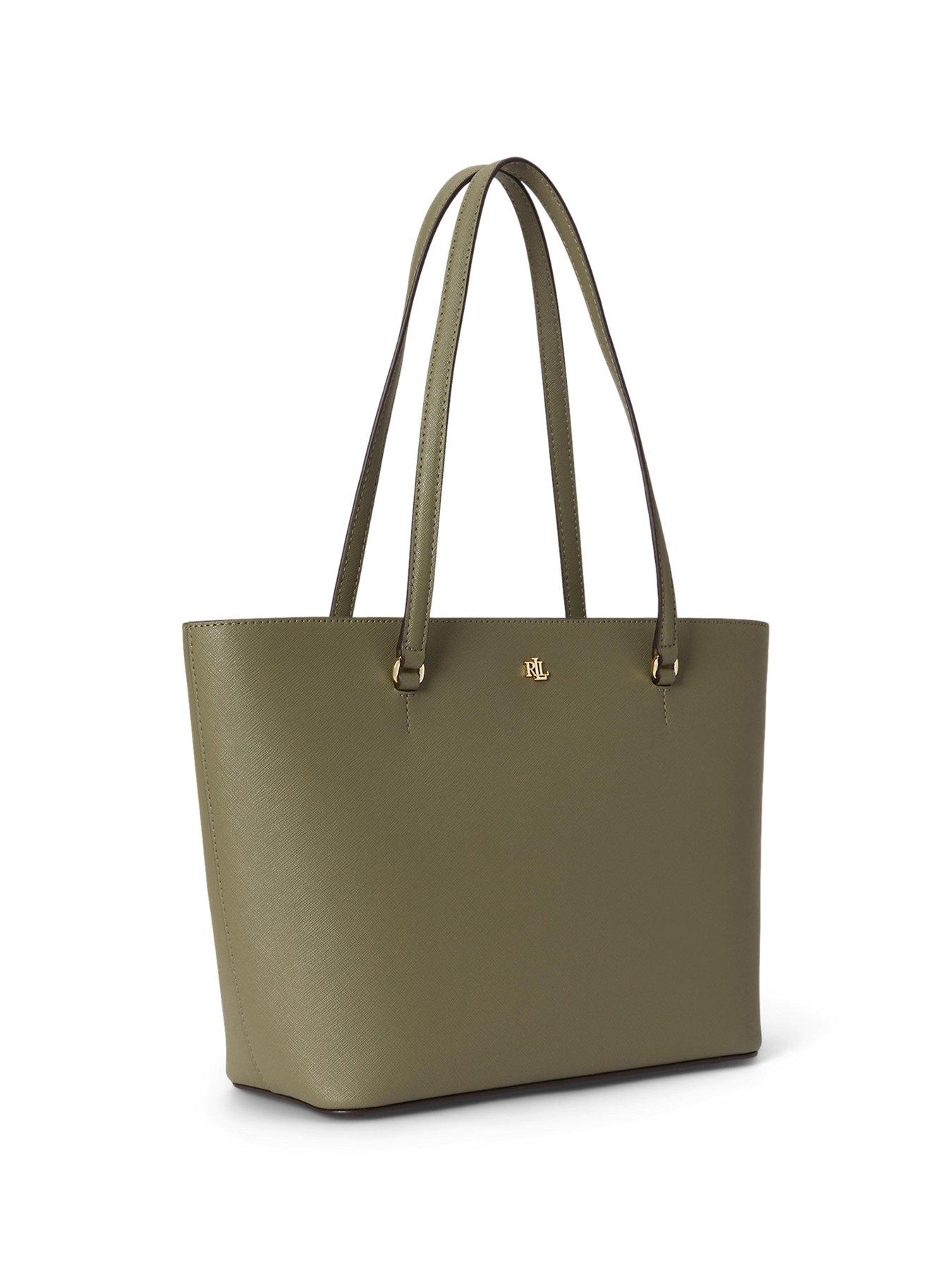 Image 5 of 5 of Lauren by Ralph Lauren Medium Karly Crosshatch Leather Tote Bag - Green