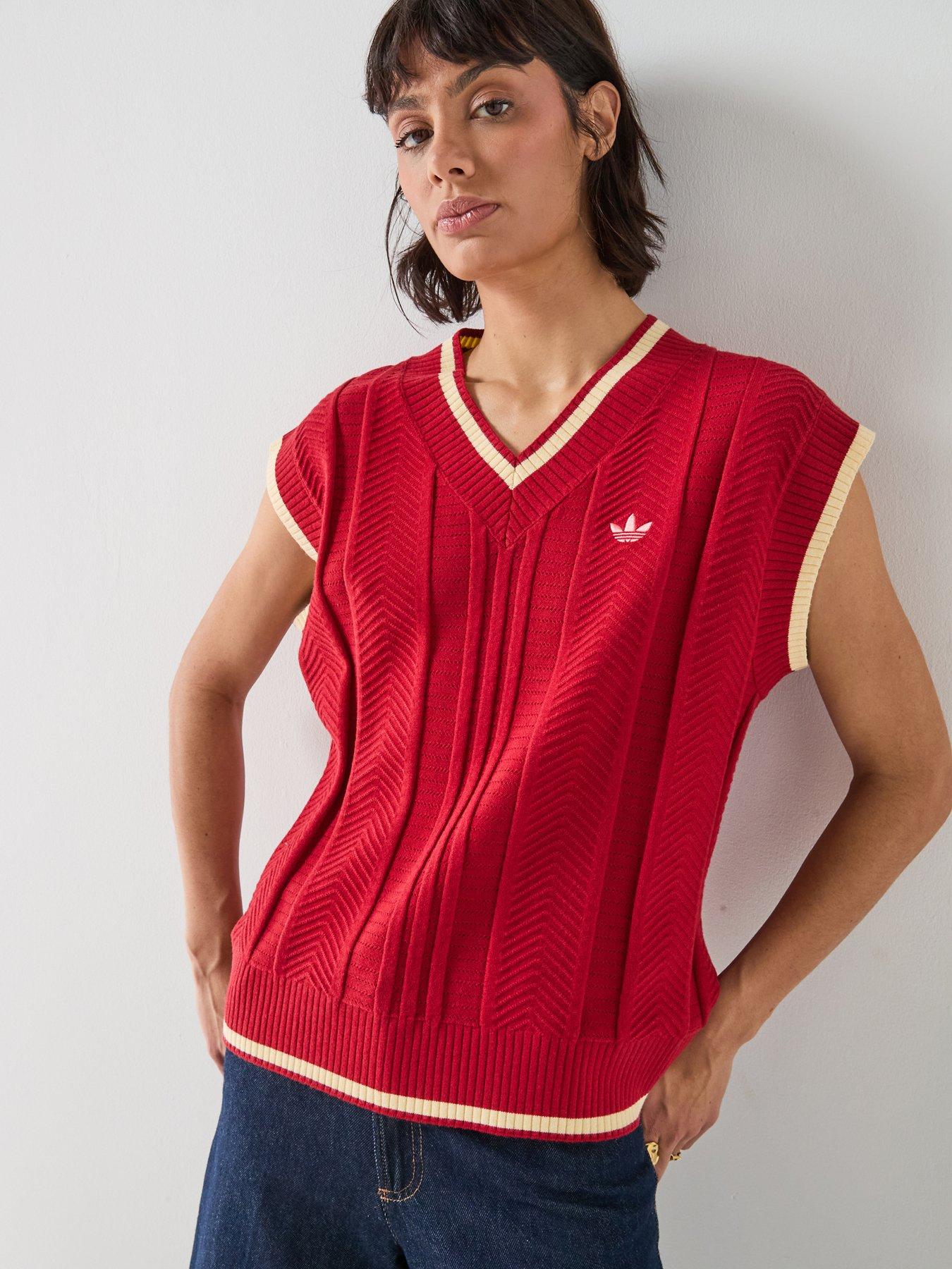 Image 1 of 6 of adidas Originals Womens Cable Knit Vest - Red