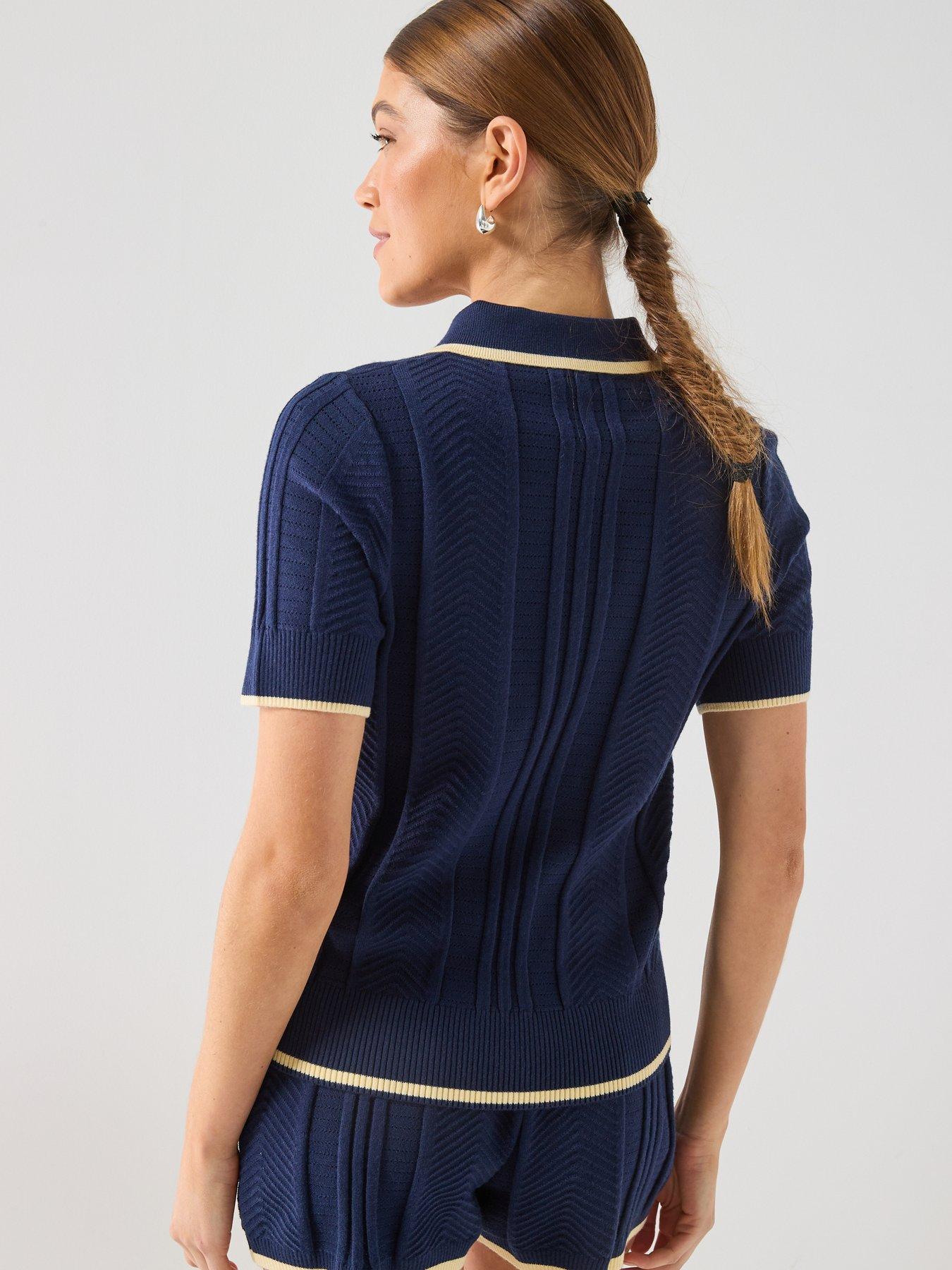 Image 2 of 6 of adidas Originals Womens Cable Knit Cali Polo Top - Blue