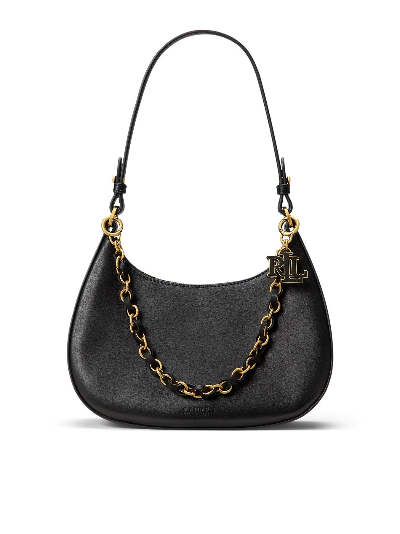 Lauren by Ralph Lauren Leather Medium Marcy Zip Shoulder Bag - Black