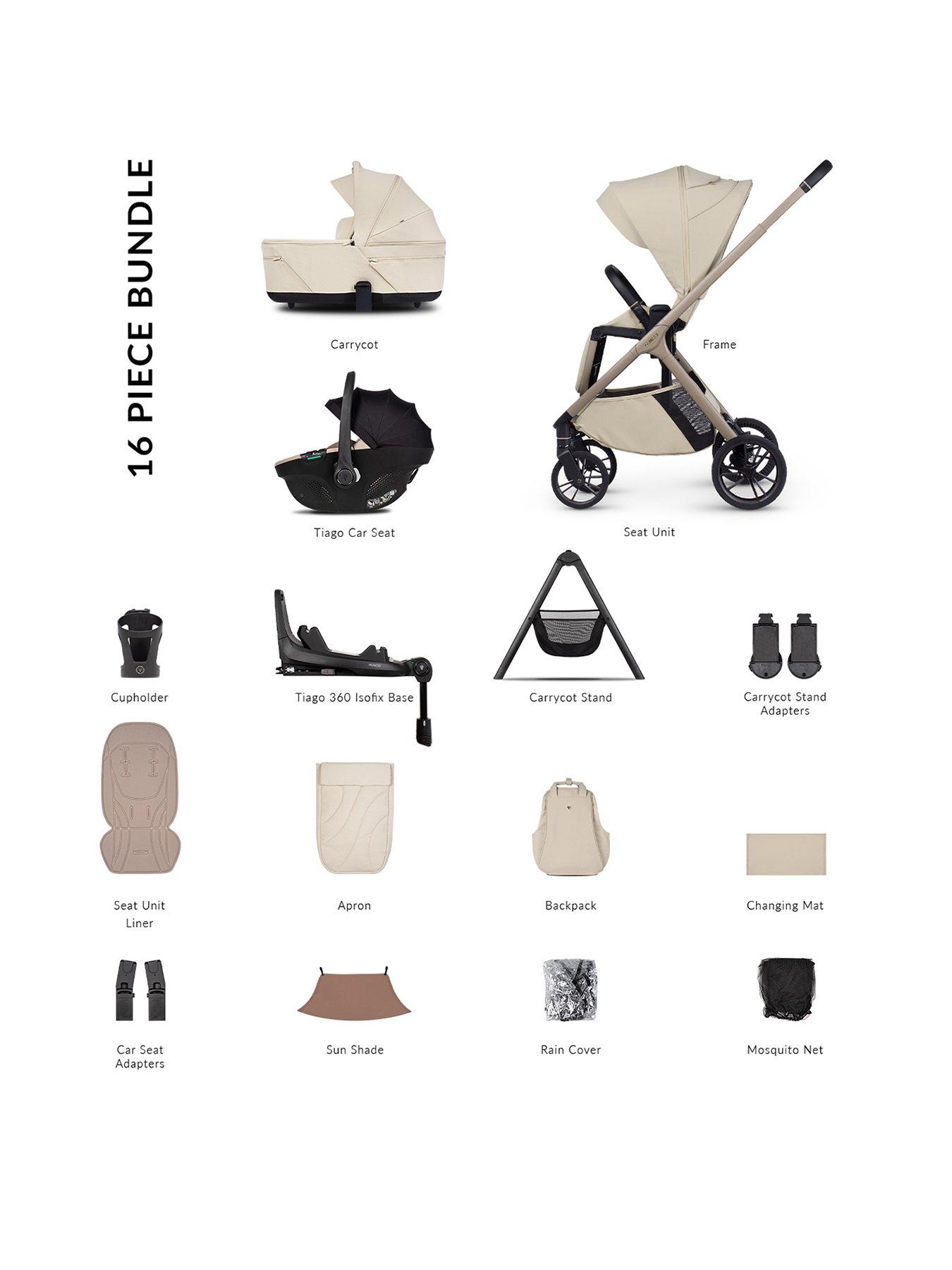 Venicci Tila 4in1 Plus Bundle Travel System with Tiago Black Car Seat and 360 Base - Sabbia