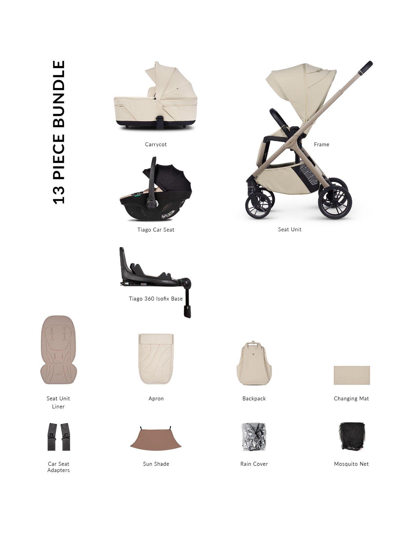 Venicci Tila 4in1 Bundle Travel System with Tiago Beige Car Seat and 360 Base - Sabbia