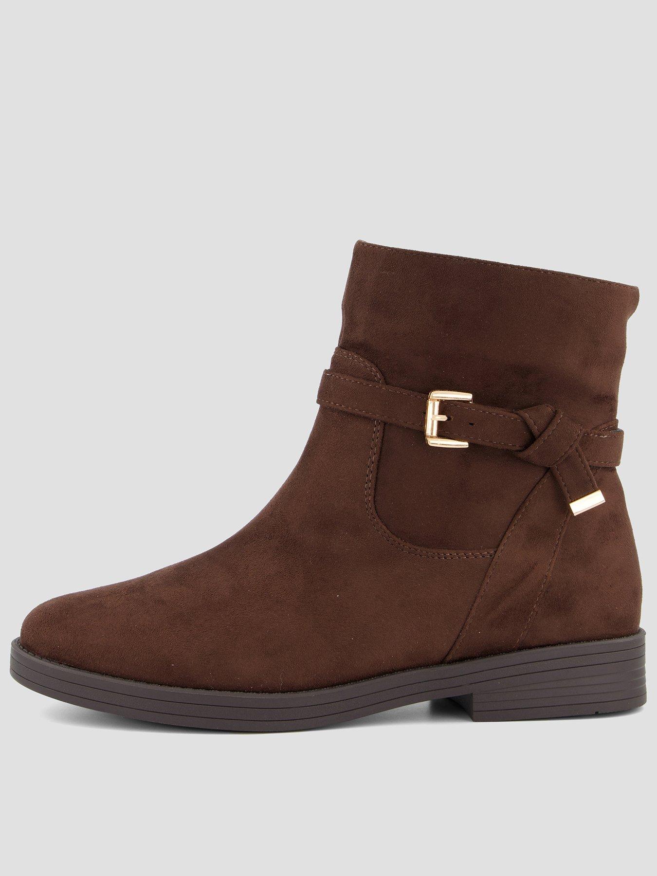 Image 1 of 7 of The Very Collection Extra Wide Fit Ankle Boots with Buckle Strap Detail - Brown