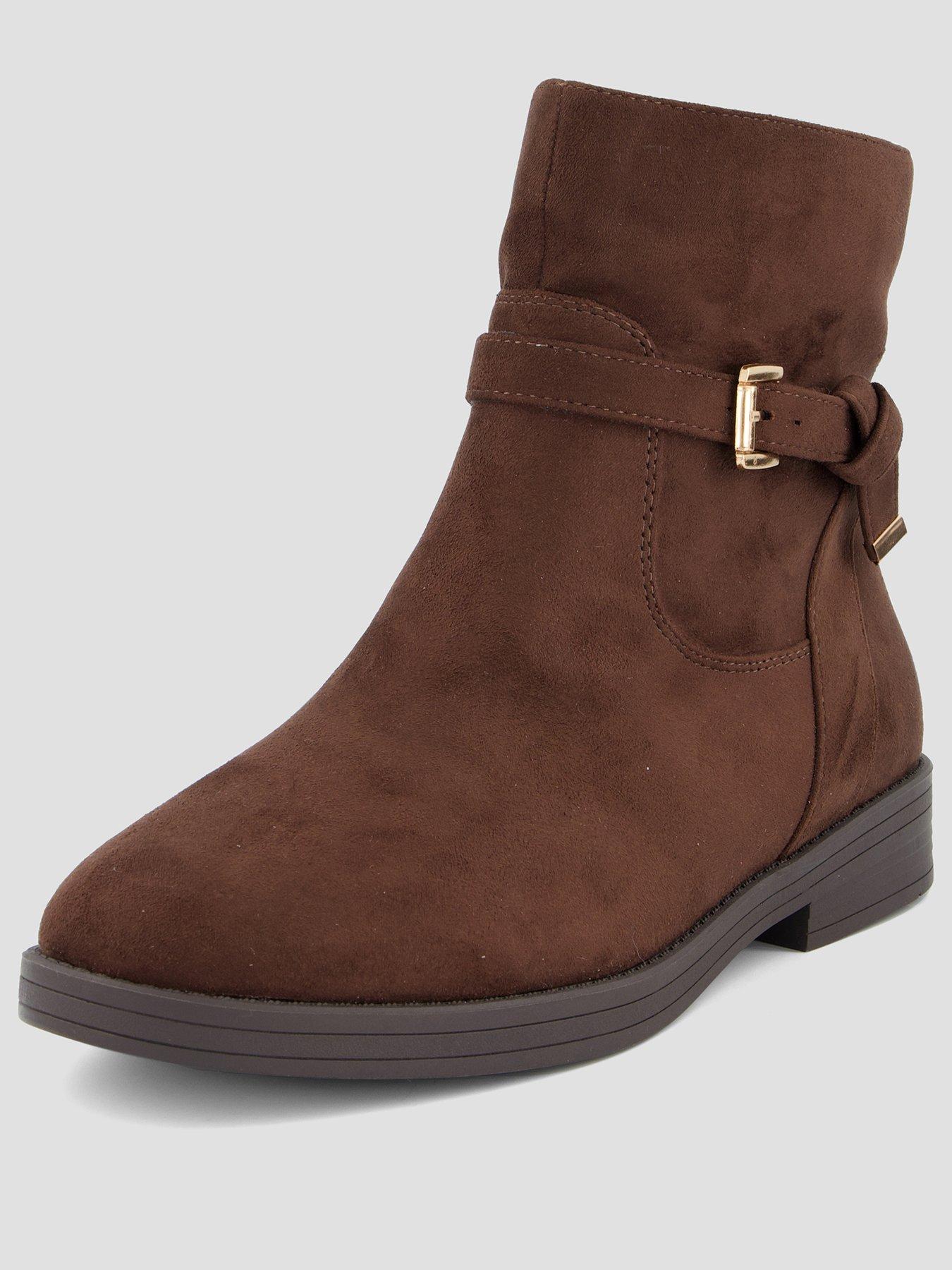 Image 2 of 7 of The Very Collection Extra Wide Fit Ankle Boots with Buckle Strap Detail - Brown