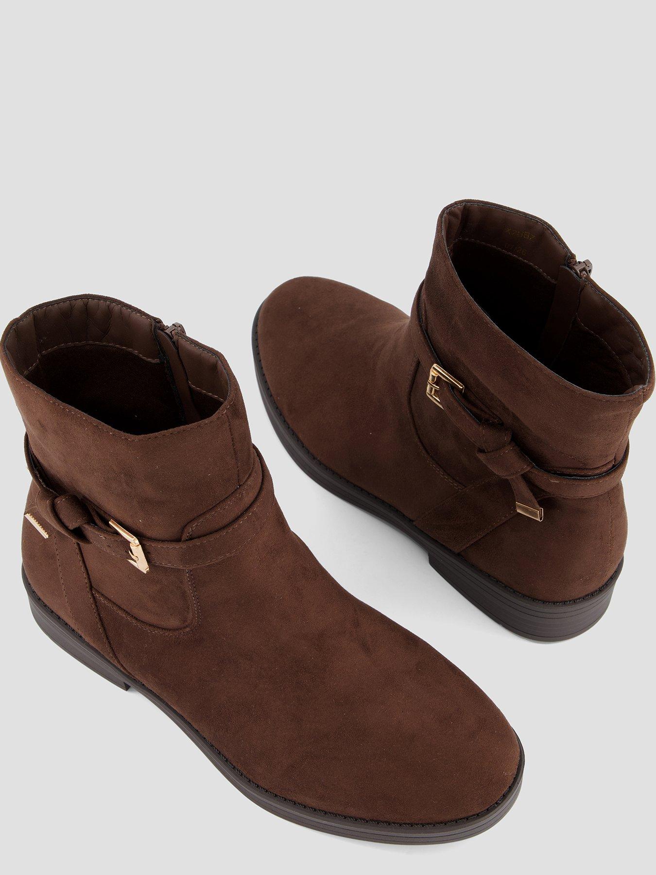 Image 3 of 7 of The Very Collection Extra Wide Fit Ankle Boots with Buckle Strap Detail - Brown