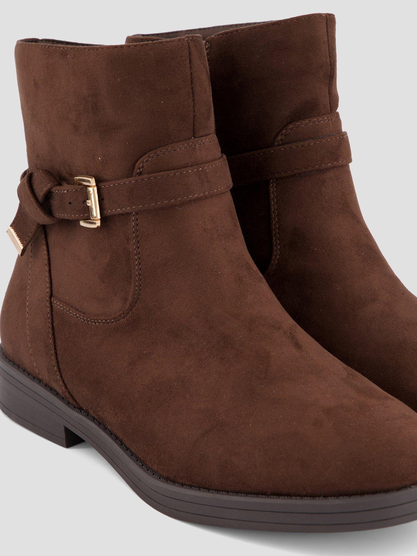 Image 5 of 7 of The Very Collection Extra Wide Fit Ankle Boots with Buckle Strap Detail - Brown