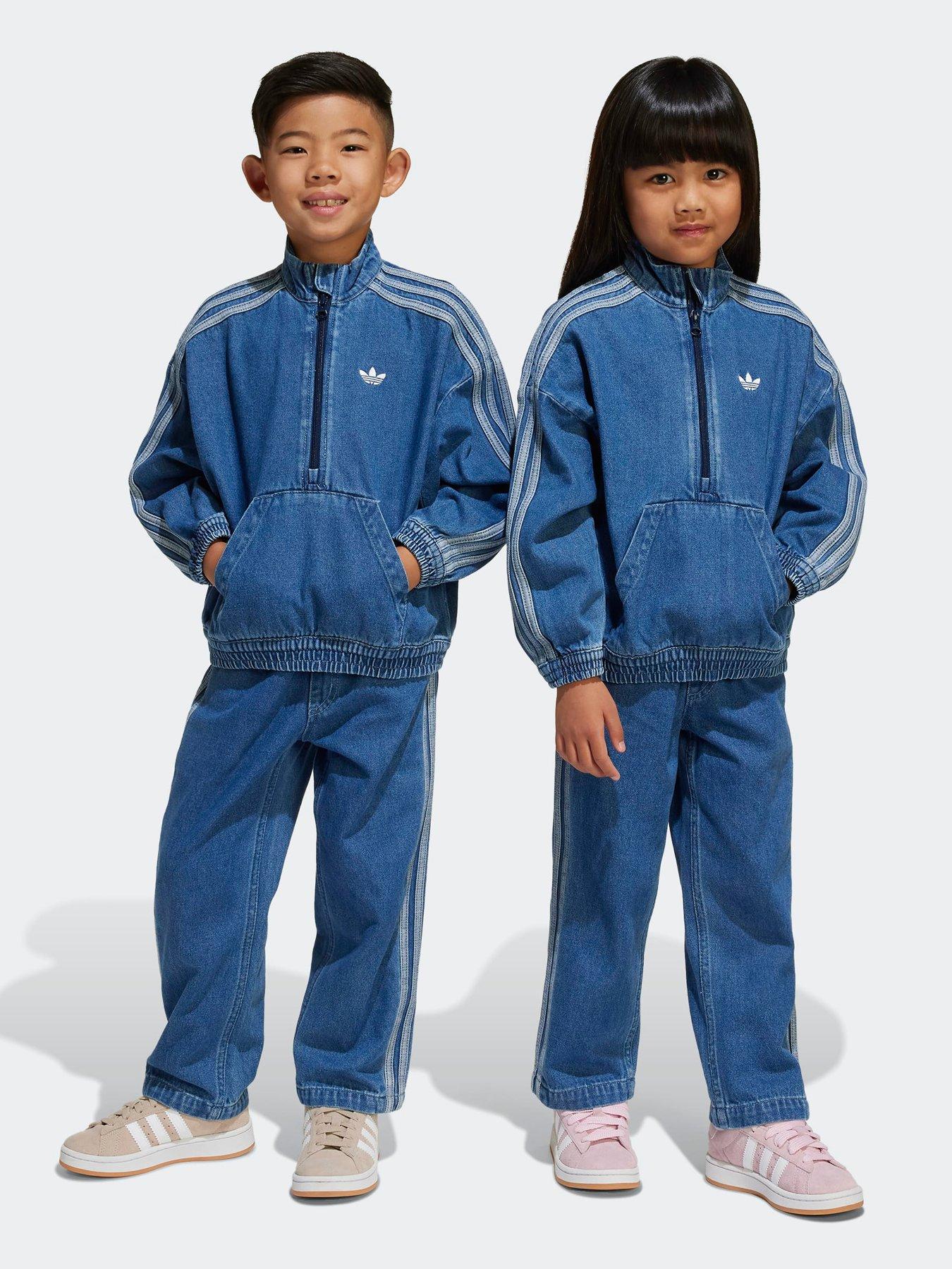 adidas Originals Unisex Denim 1/4 Zip Set - Blue