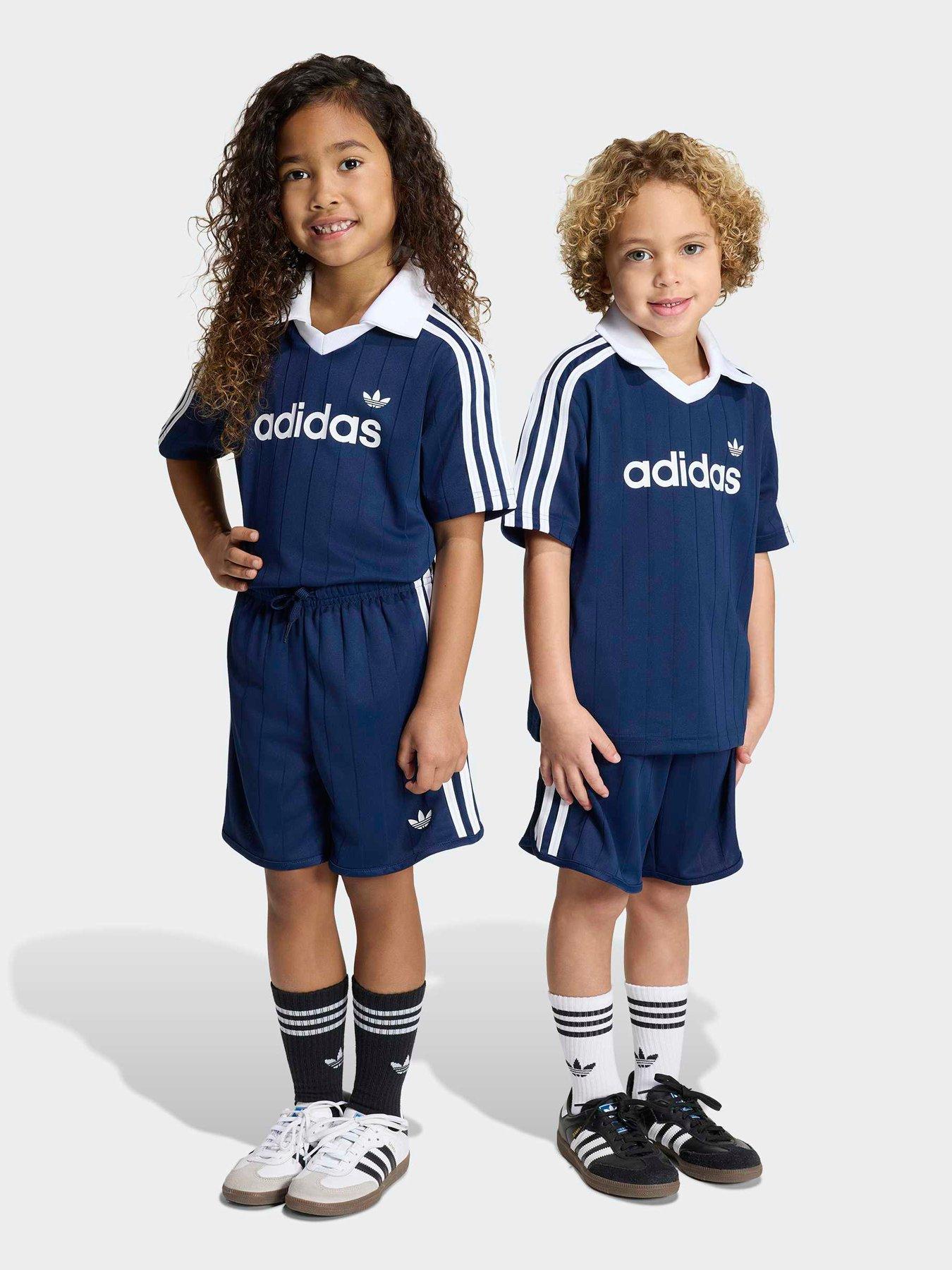 Image 1 of 7 of adidas Originals Kids Polo Pinstripe Short Tee Set - Blue