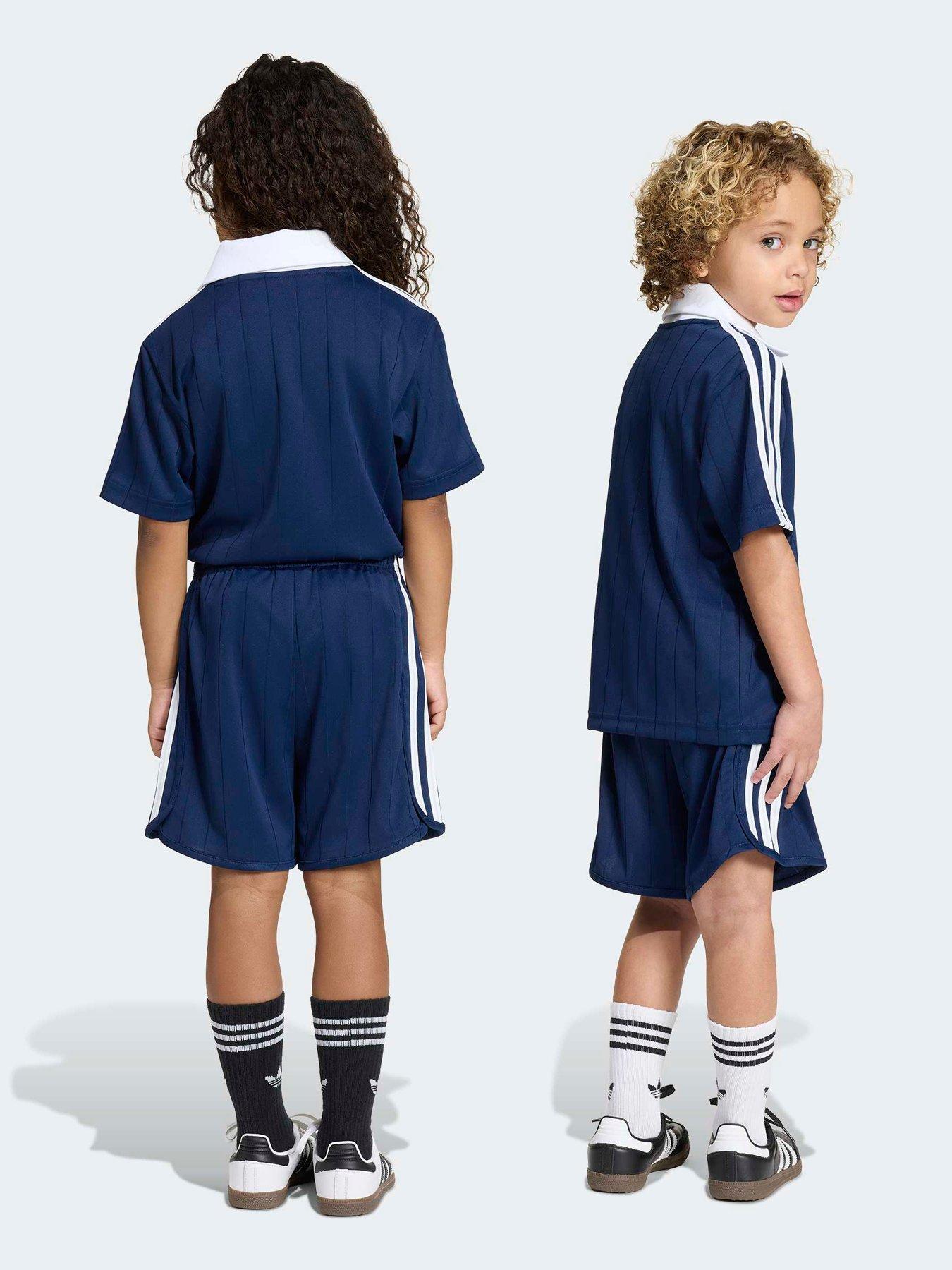 Image 2 of 7 of adidas Originals Kids Polo Pinstripe Short Tee Set - Blue