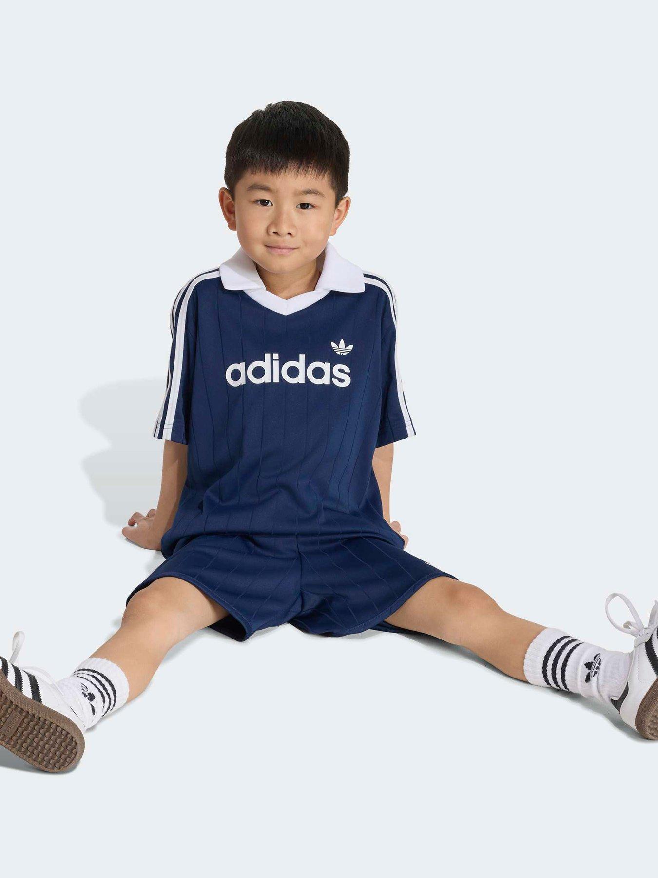 Image 3 of 7 of adidas Originals Kids Polo Pinstripe Short Tee Set - Blue