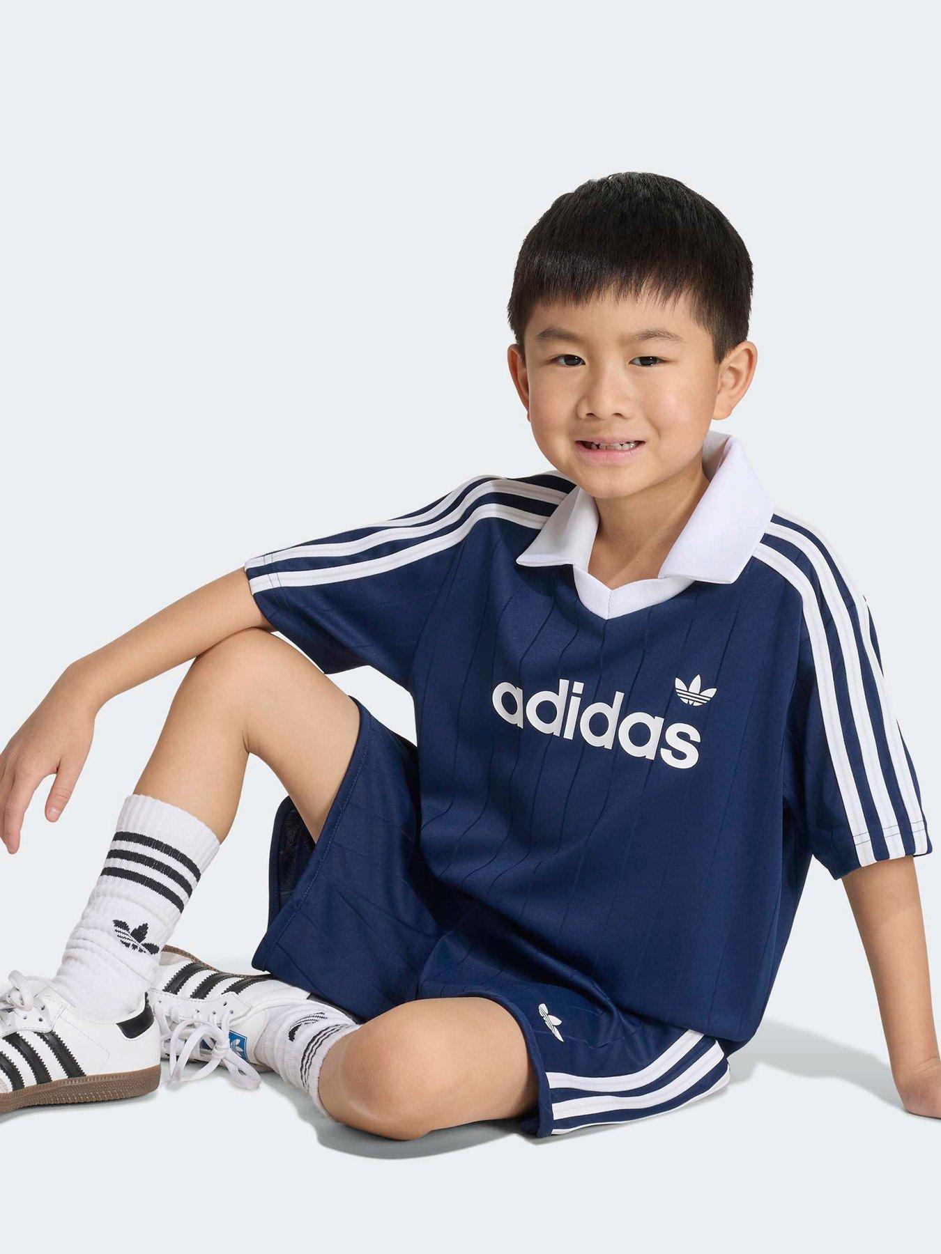 Image 4 of 7 of adidas Originals Kids Polo Pinstripe Short Tee Set - Blue