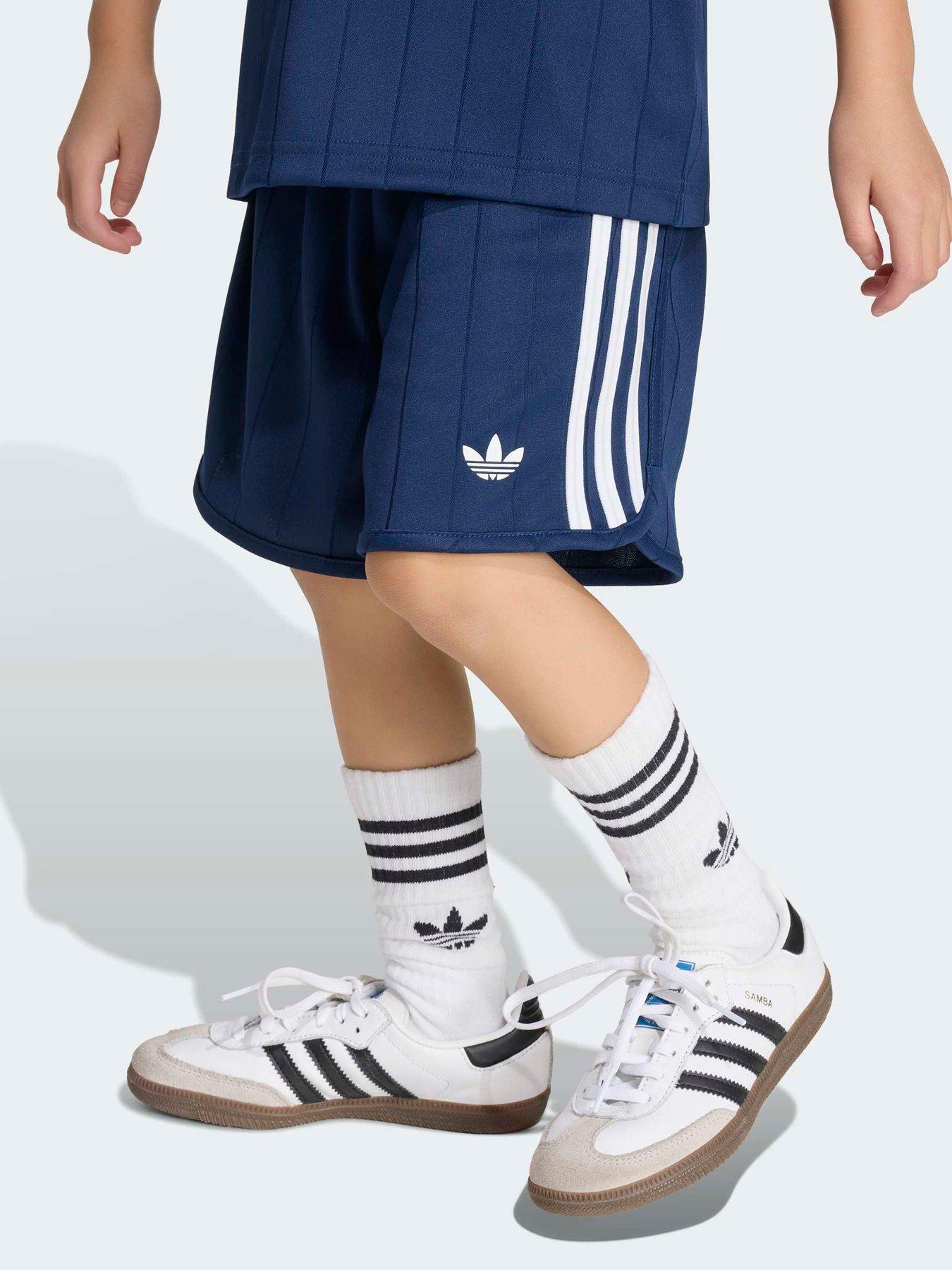 Image 5 of 7 of adidas Originals Kids Polo Pinstripe Short Tee Set - Blue