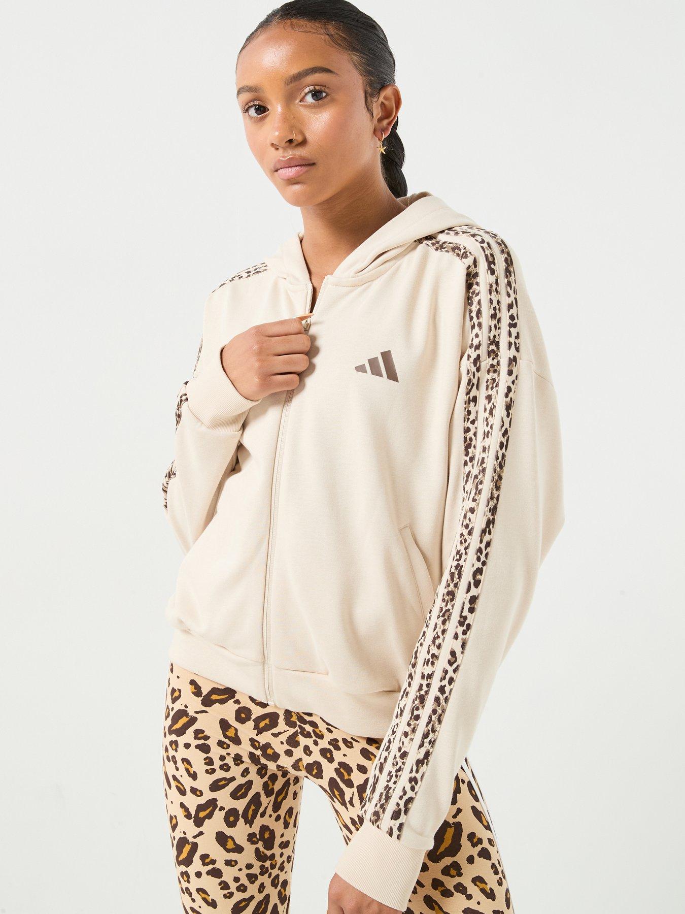 adidas Sportswear Junior 3 Stripe Full Zip Hoodie - Beige