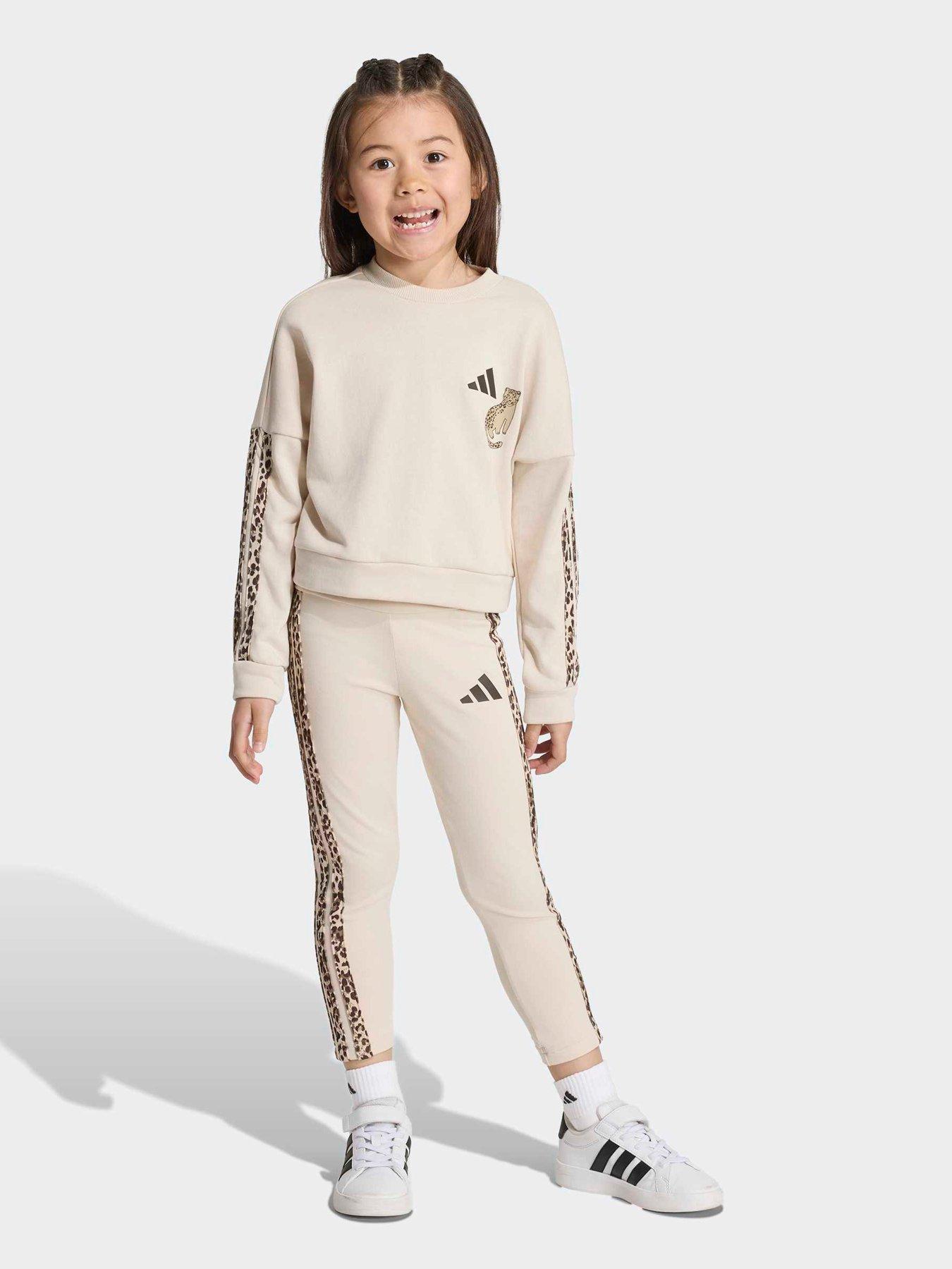 adidas Sportswear Kids 3 Stripe Sweat Set - Beige