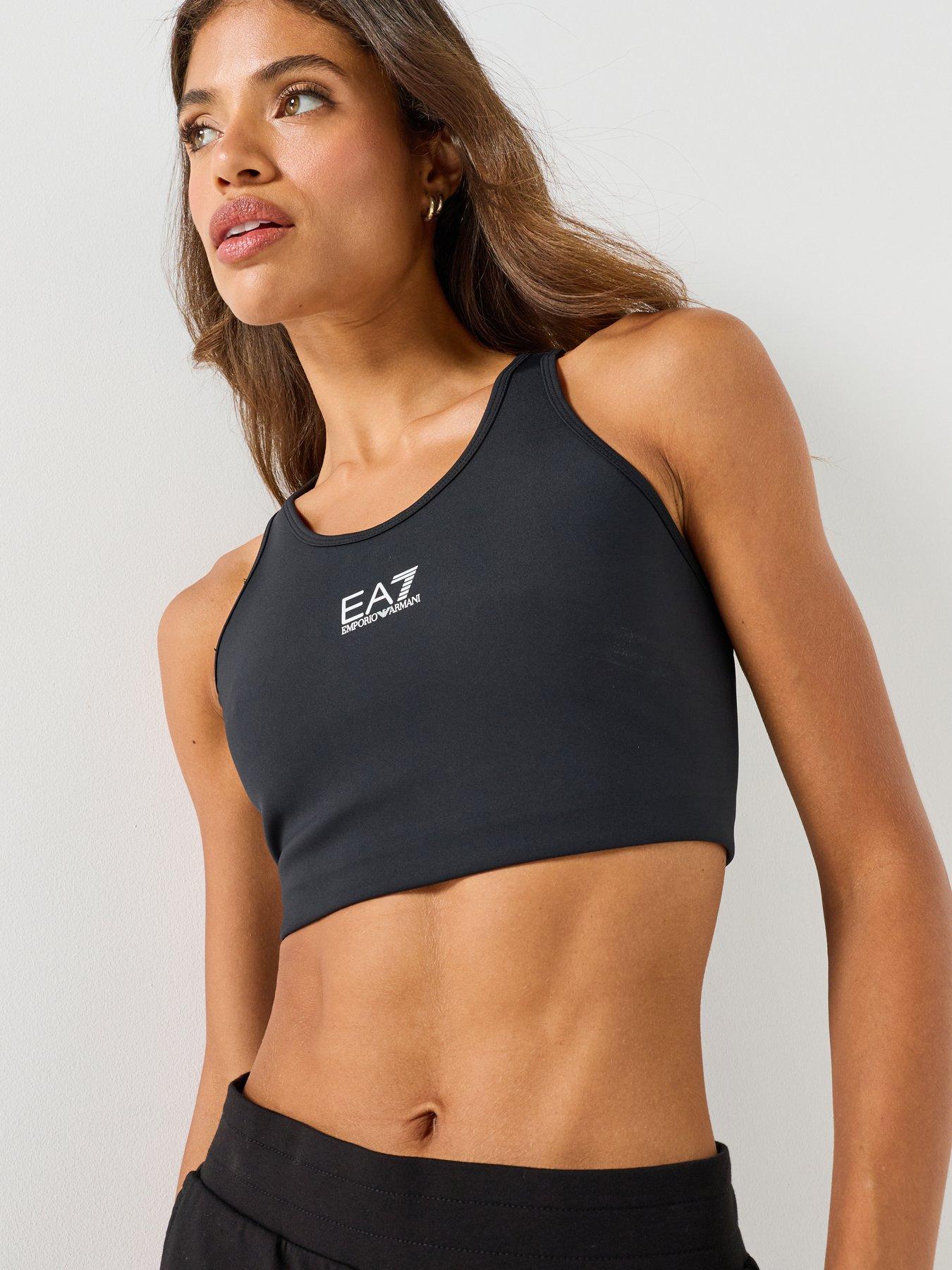 EA7 Emporio Armani Women's Racer Back Sports Bra Top with Logo Detail - Black