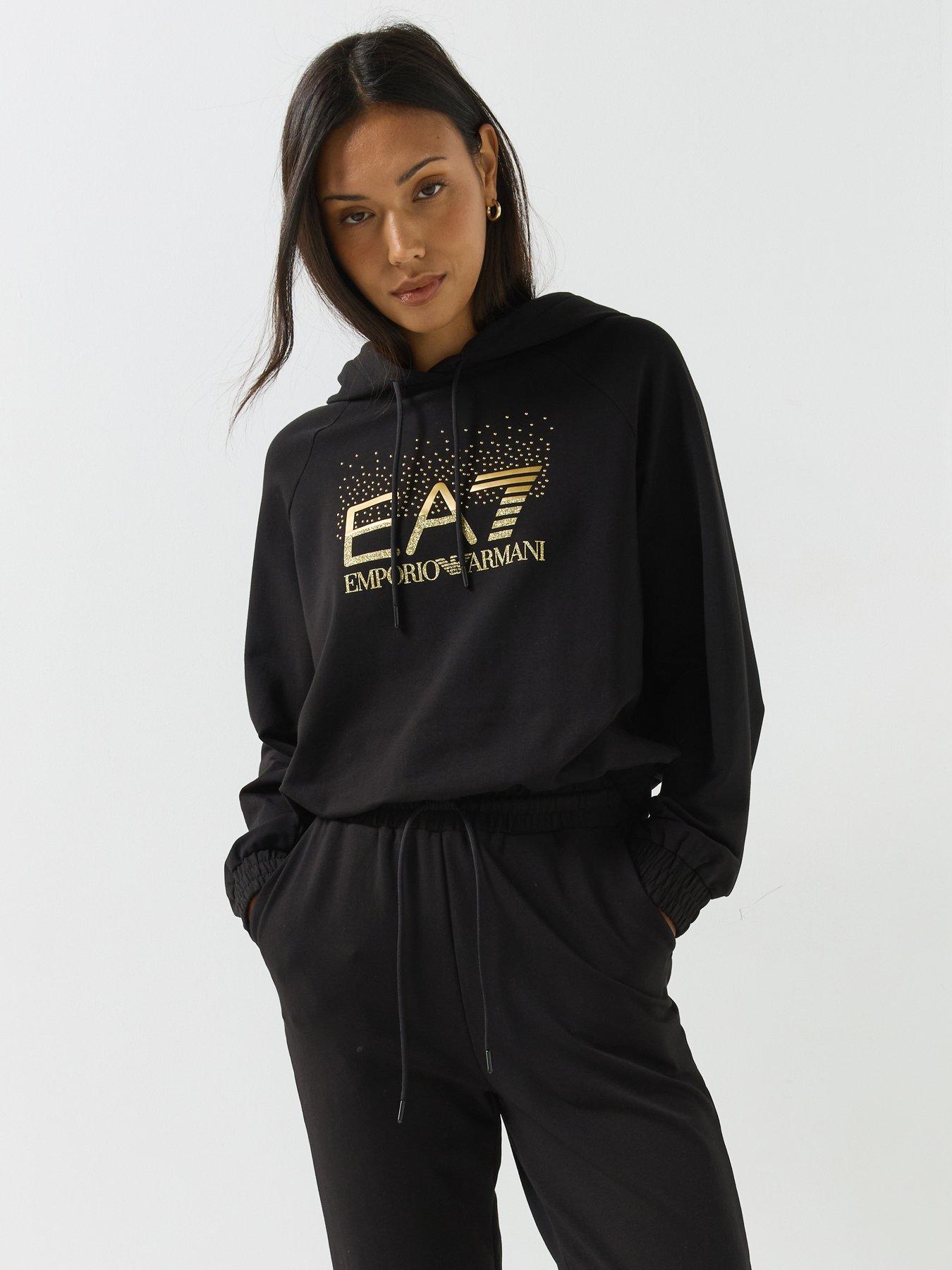 Image 1 of 6 of EA7 Emporio Armani Training Tracksuit Set with Shiny Stud Detail - Black
