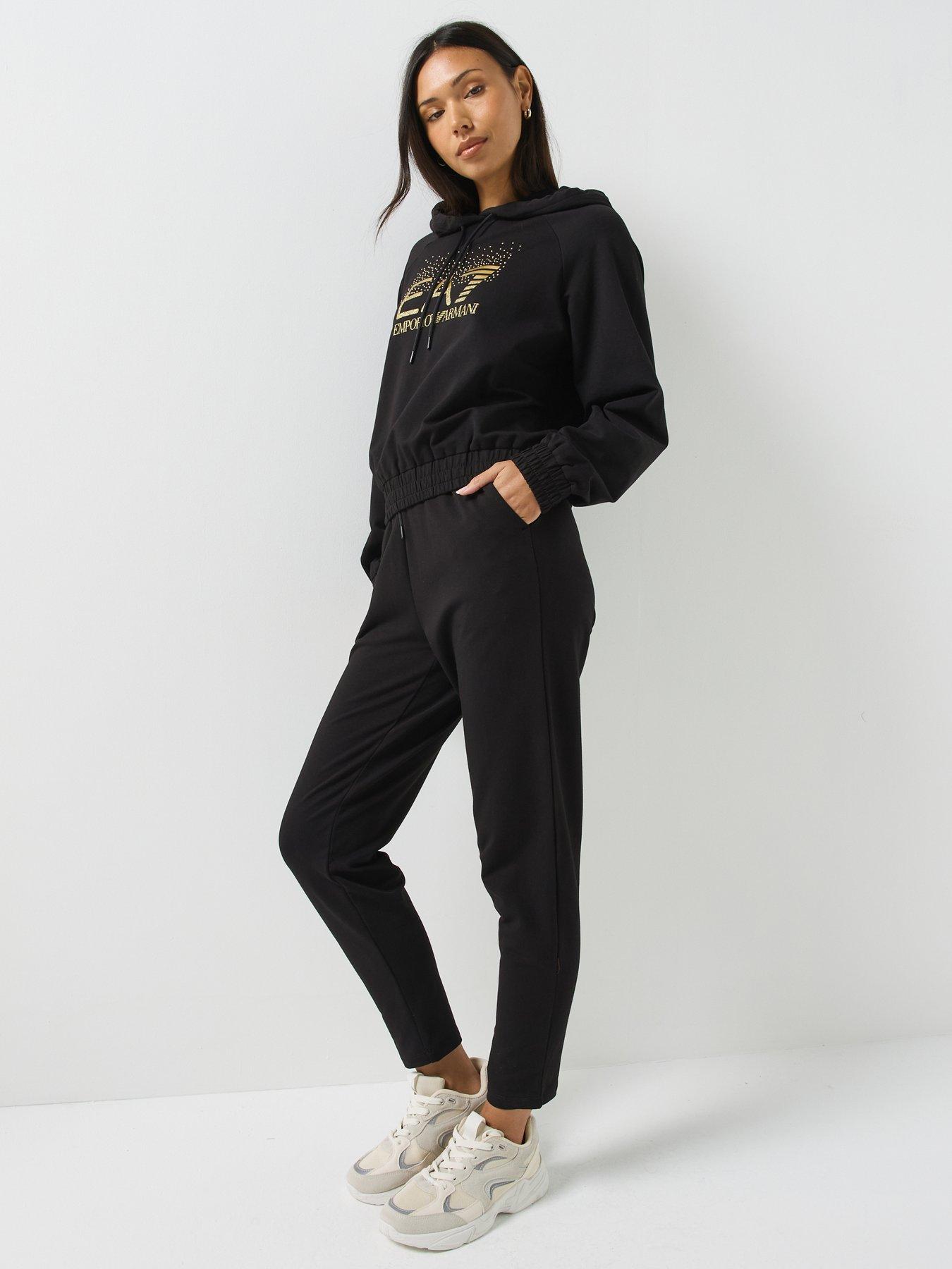 Image 3 of 6 of EA7 Emporio Armani Training Tracksuit Set with Shiny Stud Detail - Black
