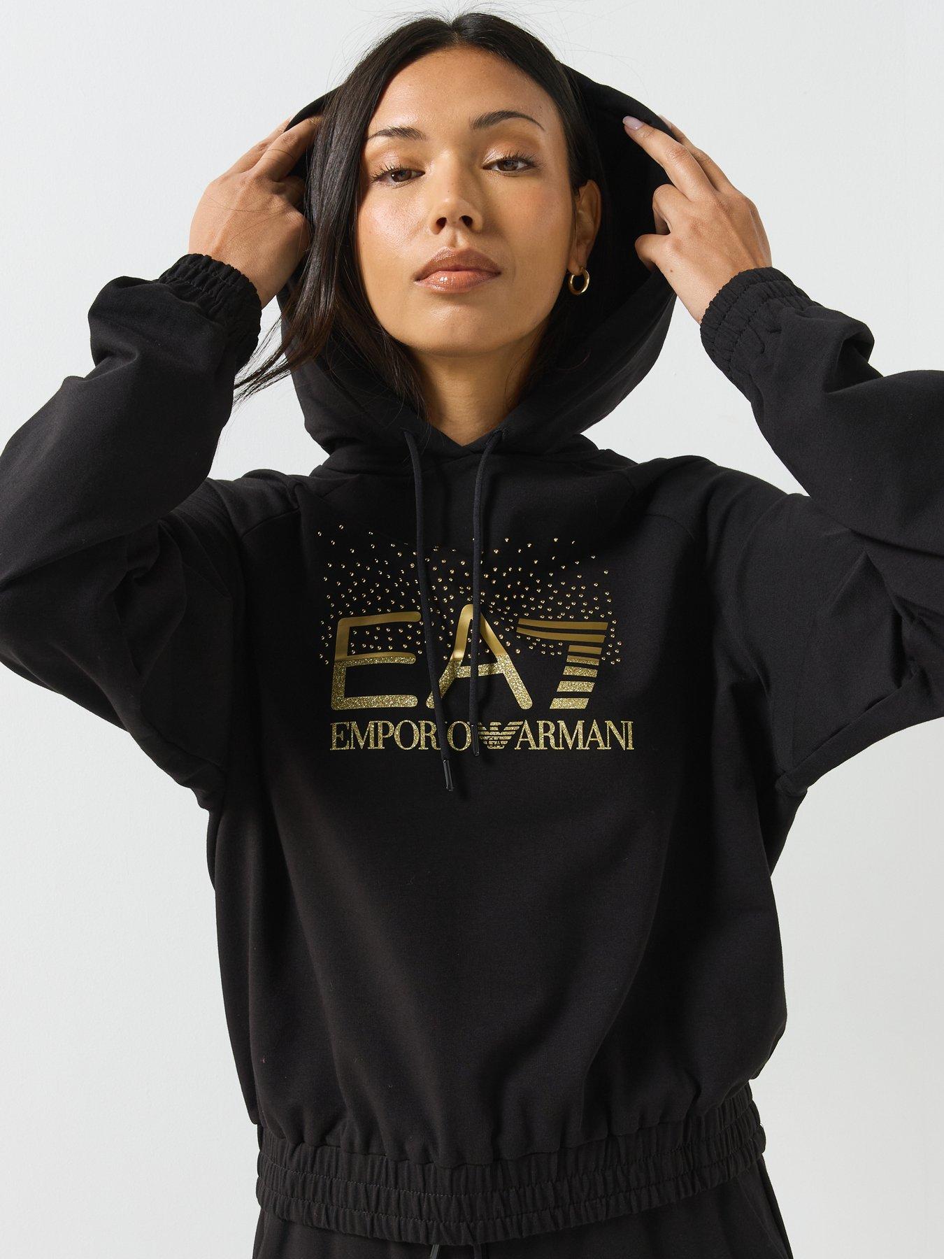 Image 4 of 6 of EA7 Emporio Armani Training Tracksuit Set with Shiny Stud Detail - Black
