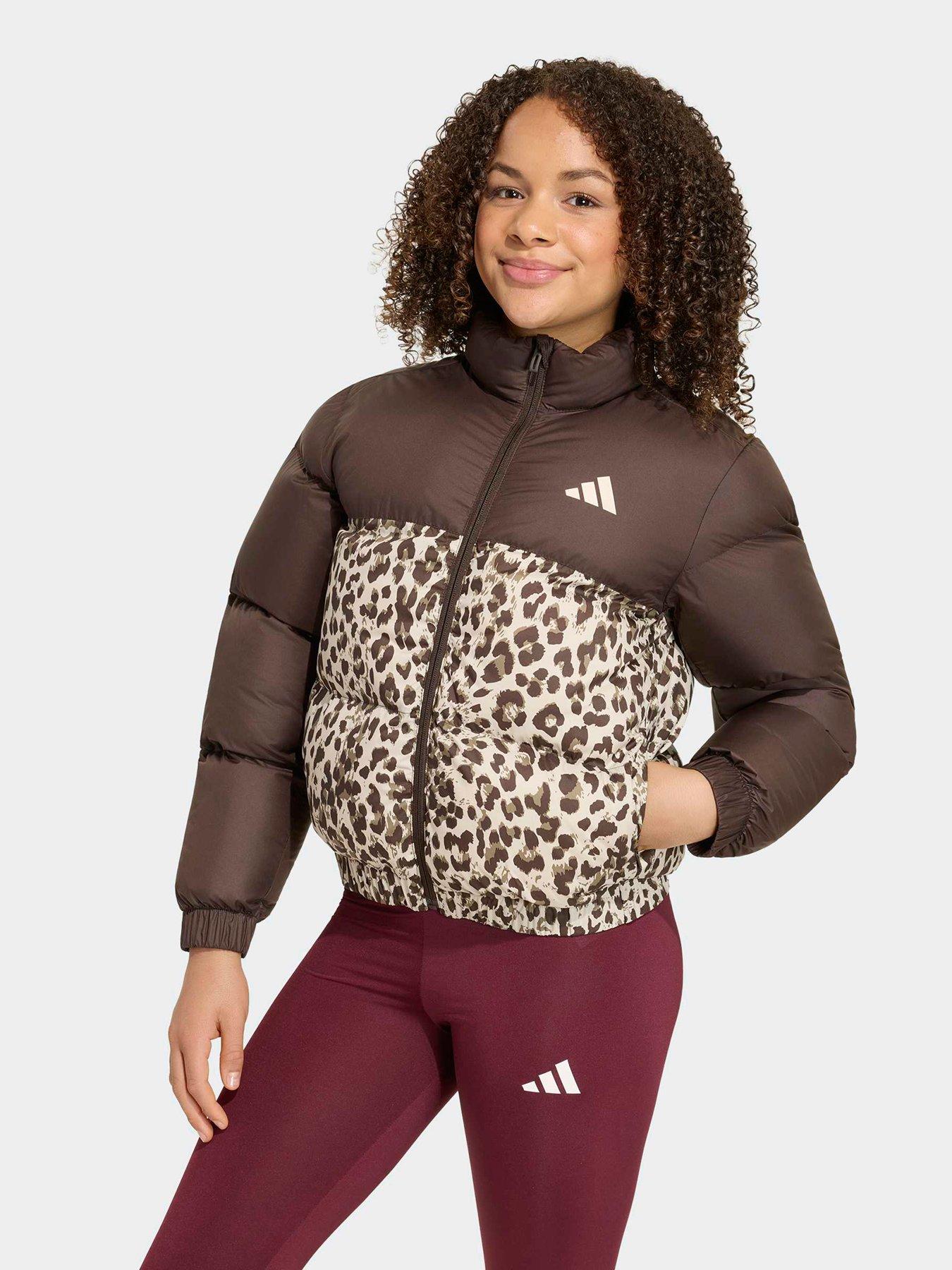 Image 1 of 6 of adidas Sportswear Junior Super Down Leopard Jacket - Brown