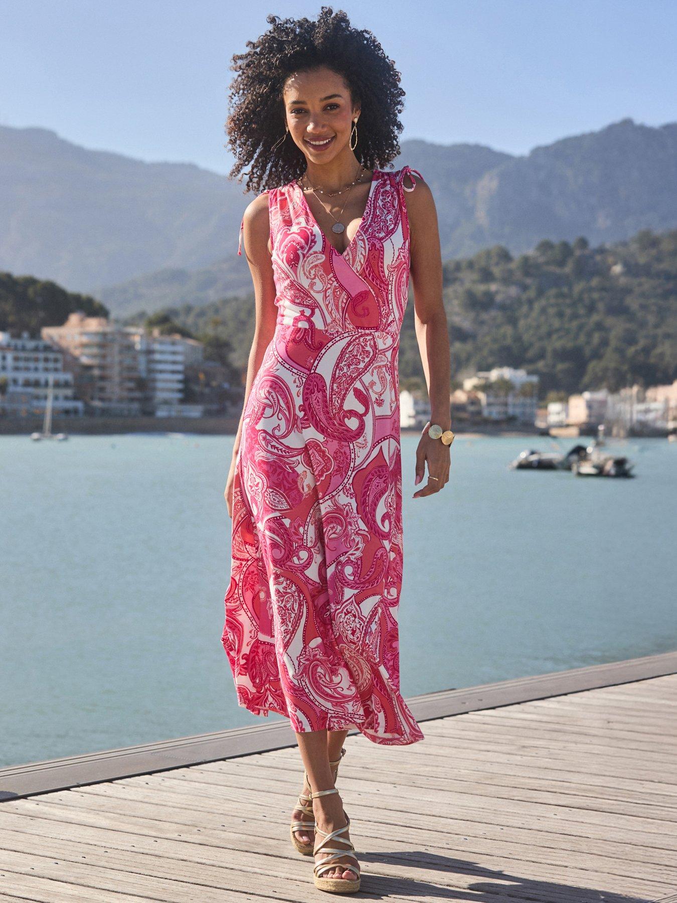 Sosandar Paisley Print Tie Shoulder Maxi Dress - Pink  &  Red