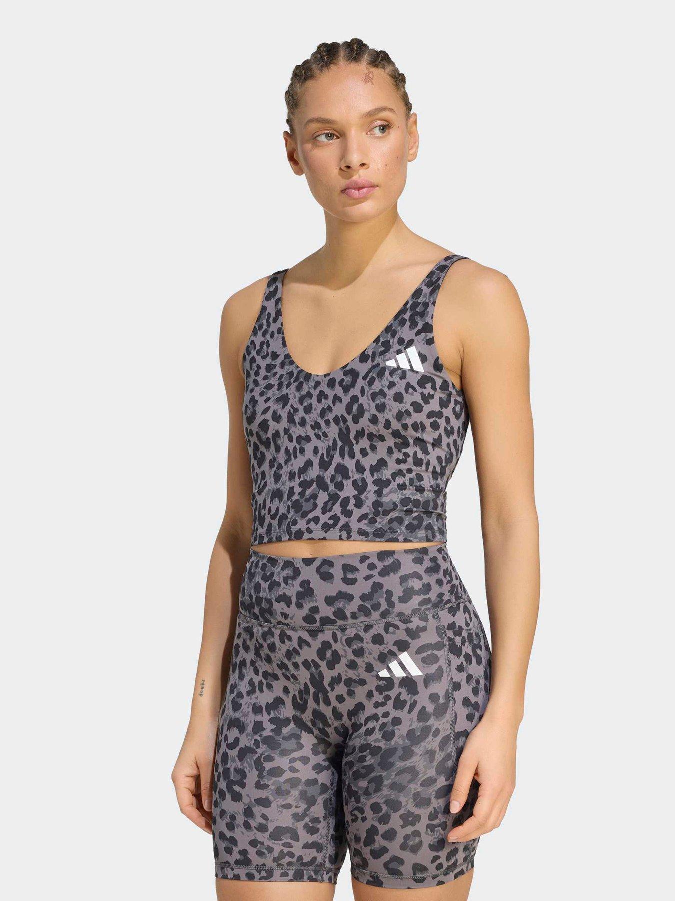 adidas Womens Leopard Print Training Workout Essentials Tank - Grey
