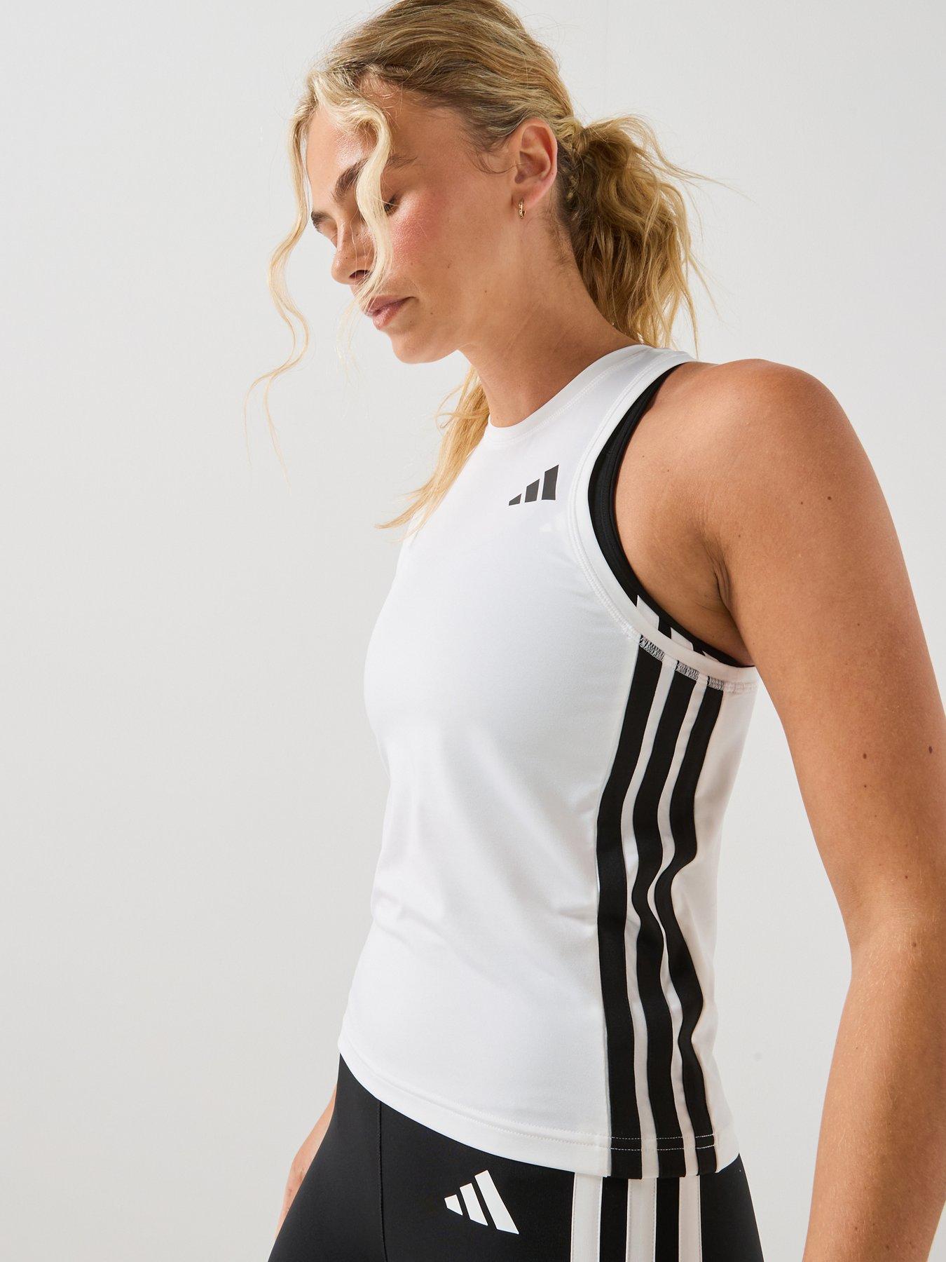 adidas Womens Training 3 Stripe Workout Essentials Tank - White