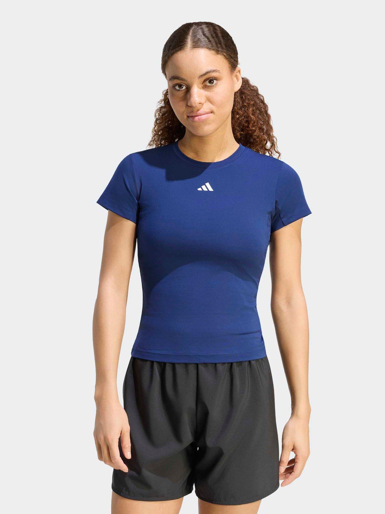 adidas Womens Training 3 Stripe Motion T-Shirt - Navy