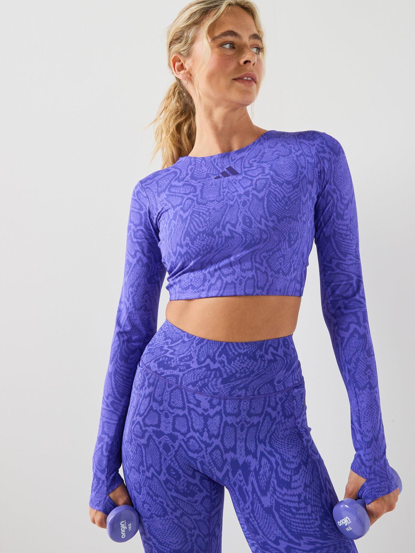 Image 1 of 6 of adidas Women's PrimeLift Workout Snake Twist Reversible Long Sleeve Top - Purple