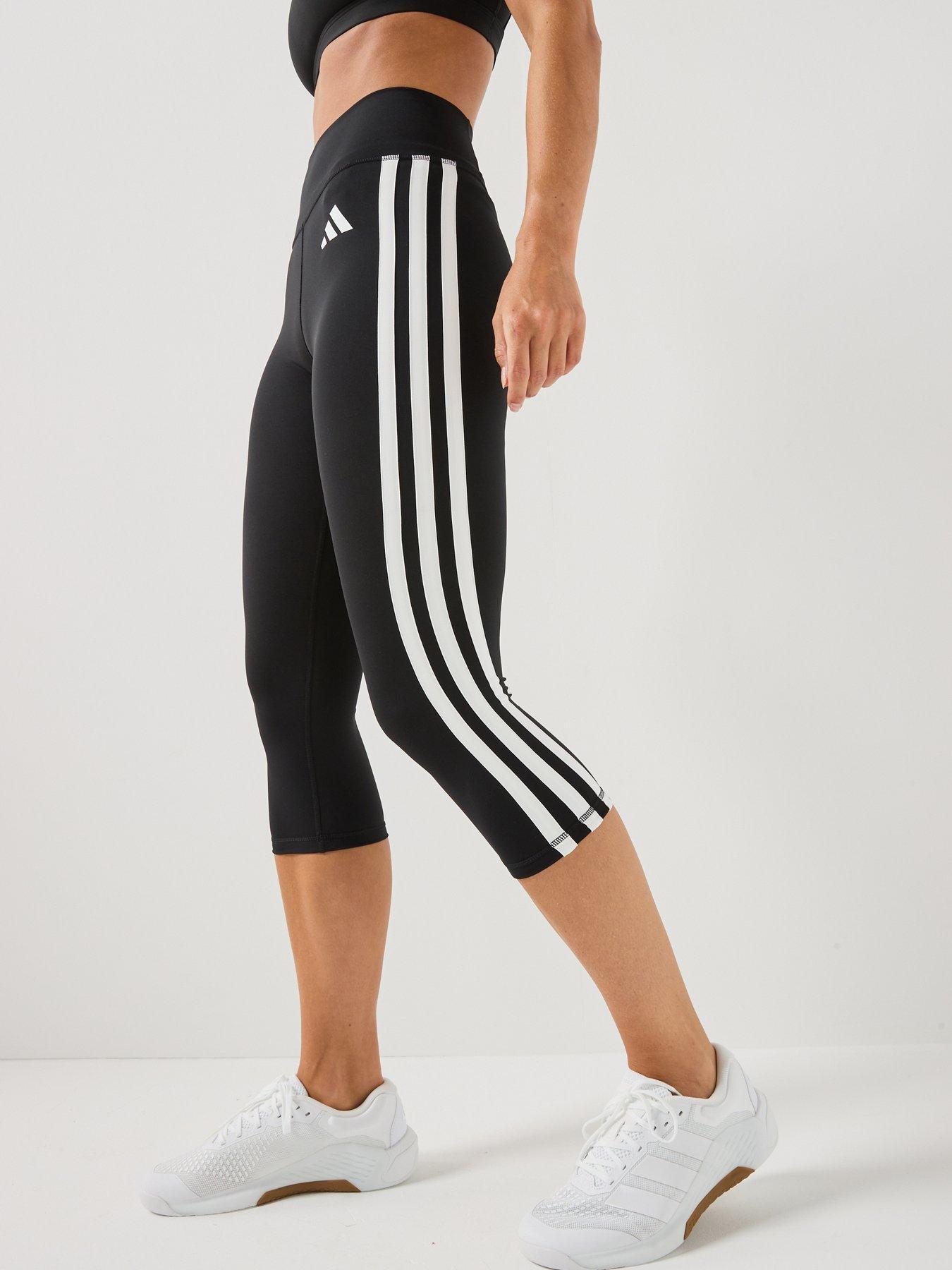adidas Women's Optime Essentials Workout 3-Stripes 3/4 Leggings - Black