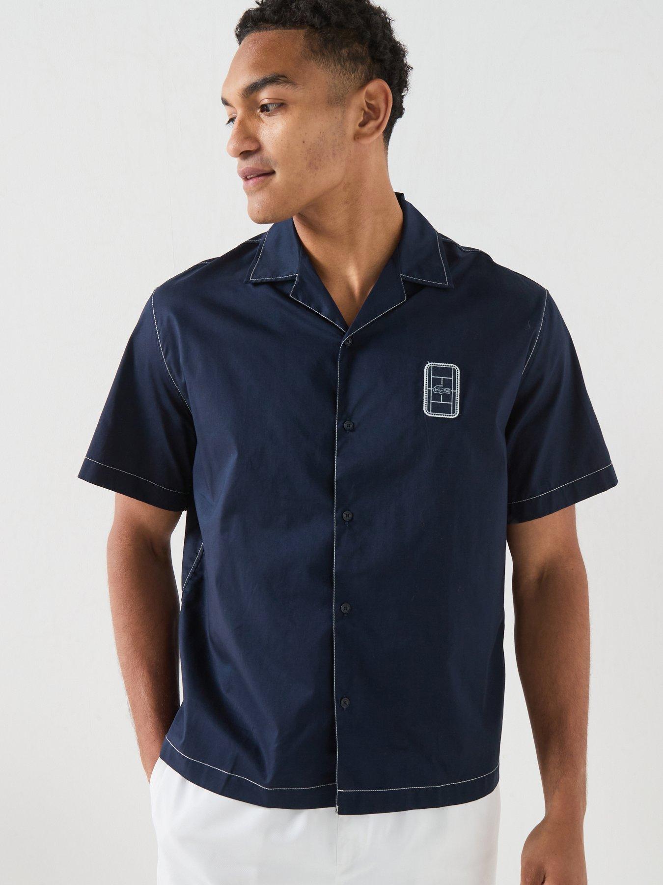 Image 1 of 5 of Lacoste Premium Open Collar Embroidered Short Sleeve Shirt - Navy