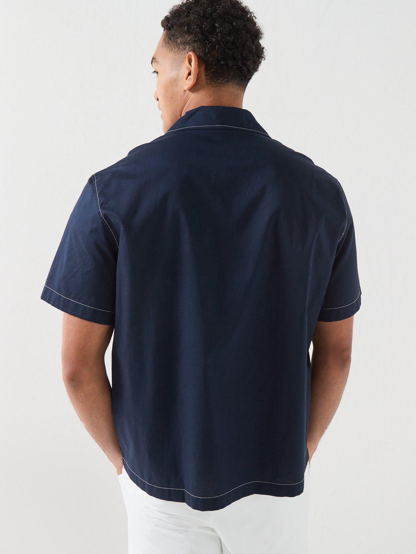 Image 2 of 5 of Lacoste Premium Open Collar Embroidered Short Sleeve Shirt - Navy